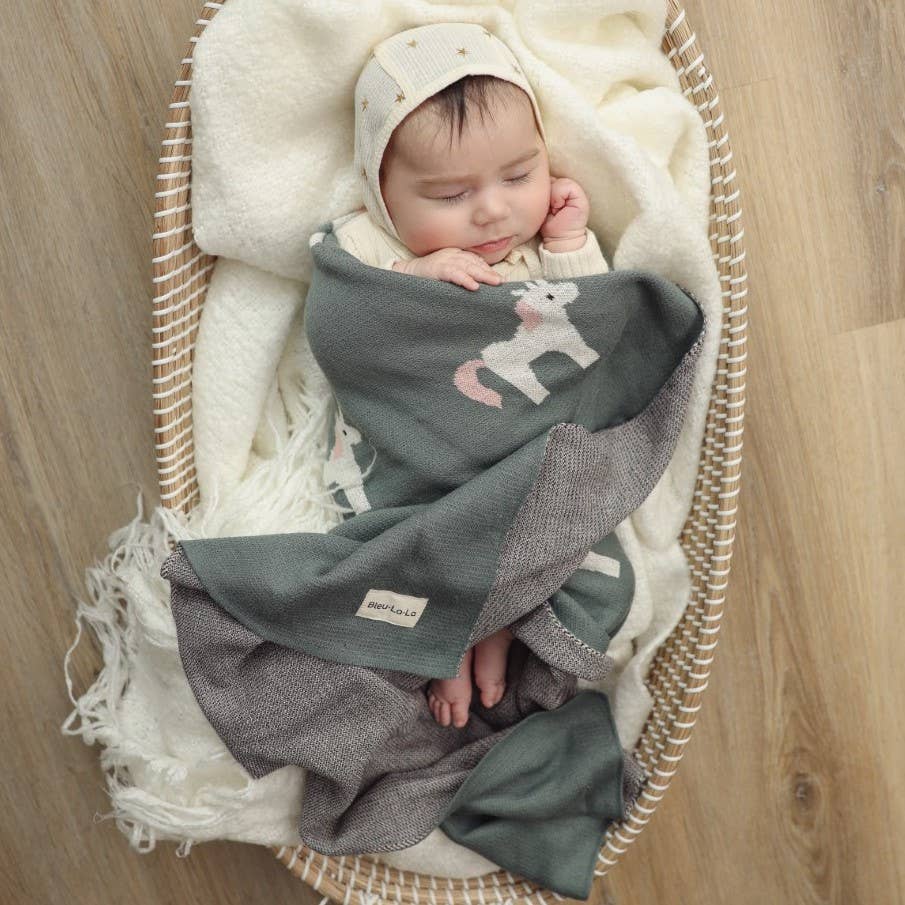 100% Luxury Cotton Swaddle Receiving Baby Blanket - Unicorn