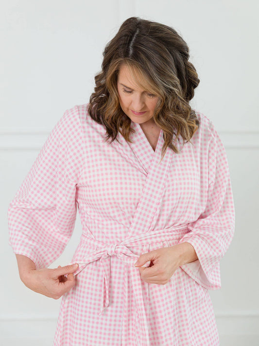 SoftSnooze™ Women's Cotton Modal Pink Gingham Mommy & Me Maternity Robe