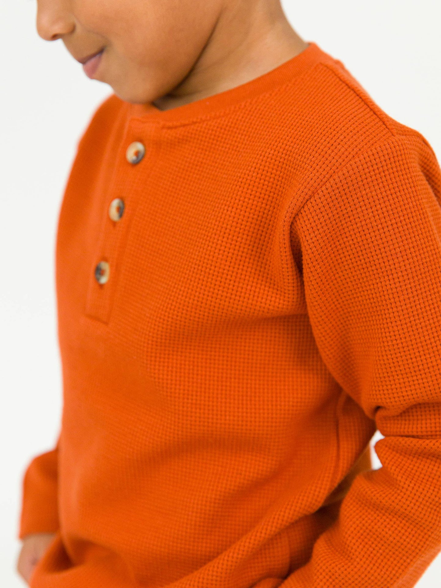 Boys Rust Waffle Knit Long Sleeve Henley Tee
