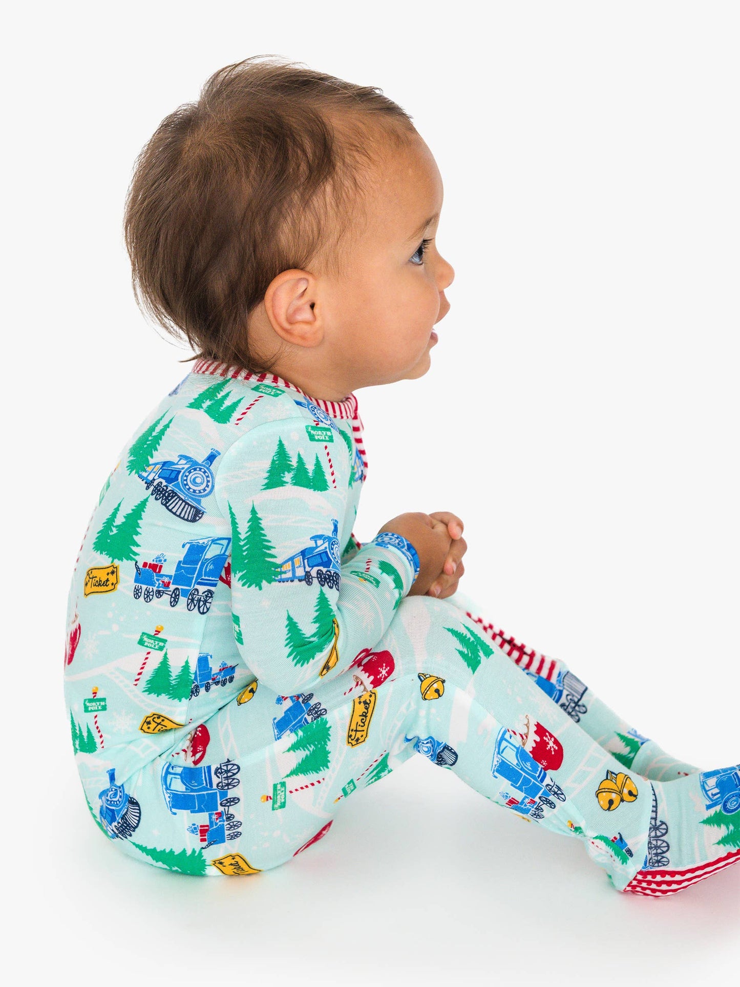 SoftSnooze™ Baby Bamboo Viscose Snowy Train Tracks Footed One Piece Pajama