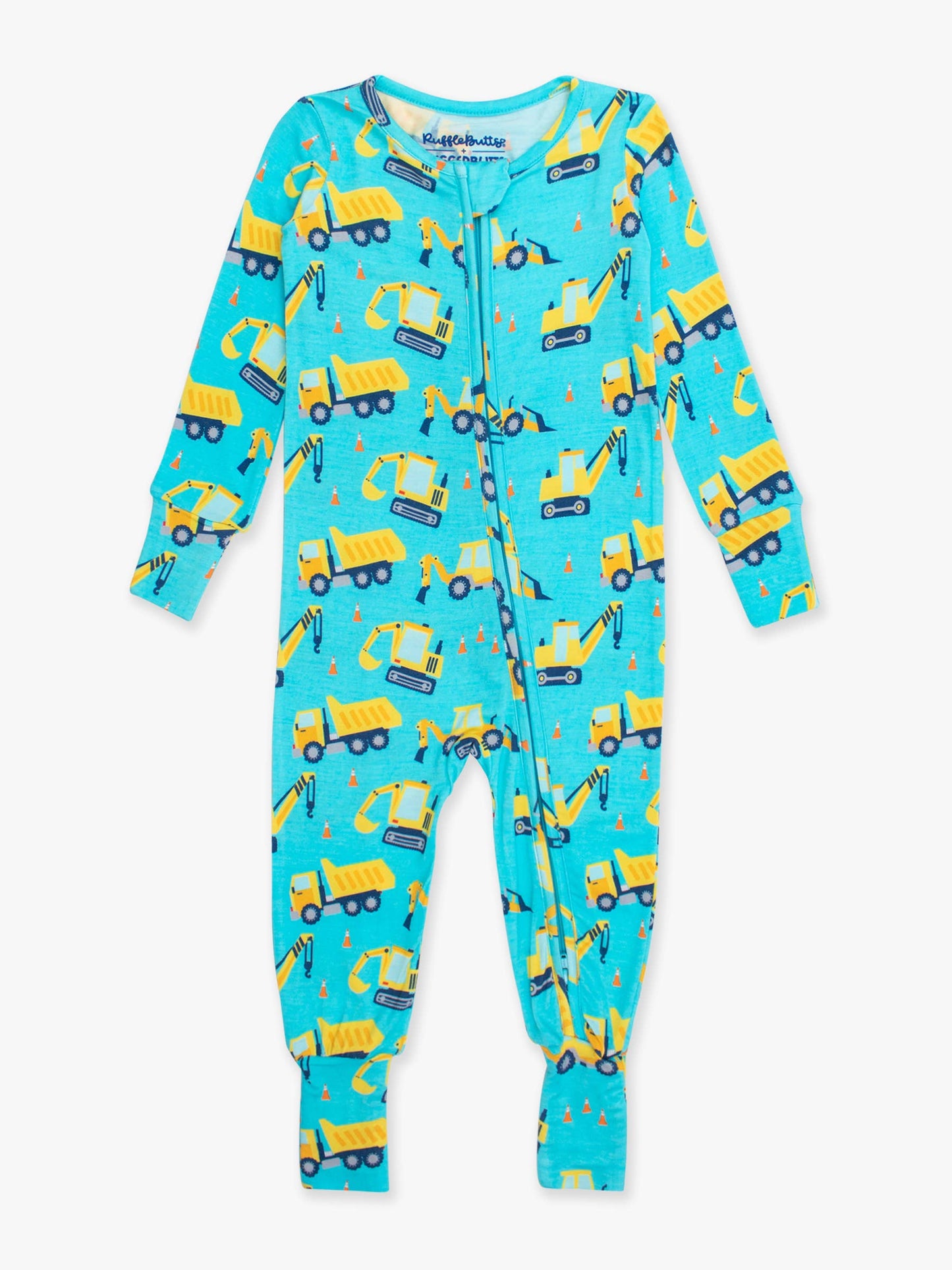 SoftSnooze™ Baby Bamboo Viscose Under Construction Convertible One Piece Footie Pajama