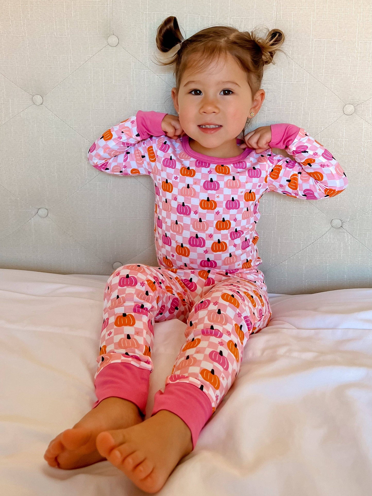 Long Sleeve 2-Piece Set, Pumpkin Checkerboard Pink