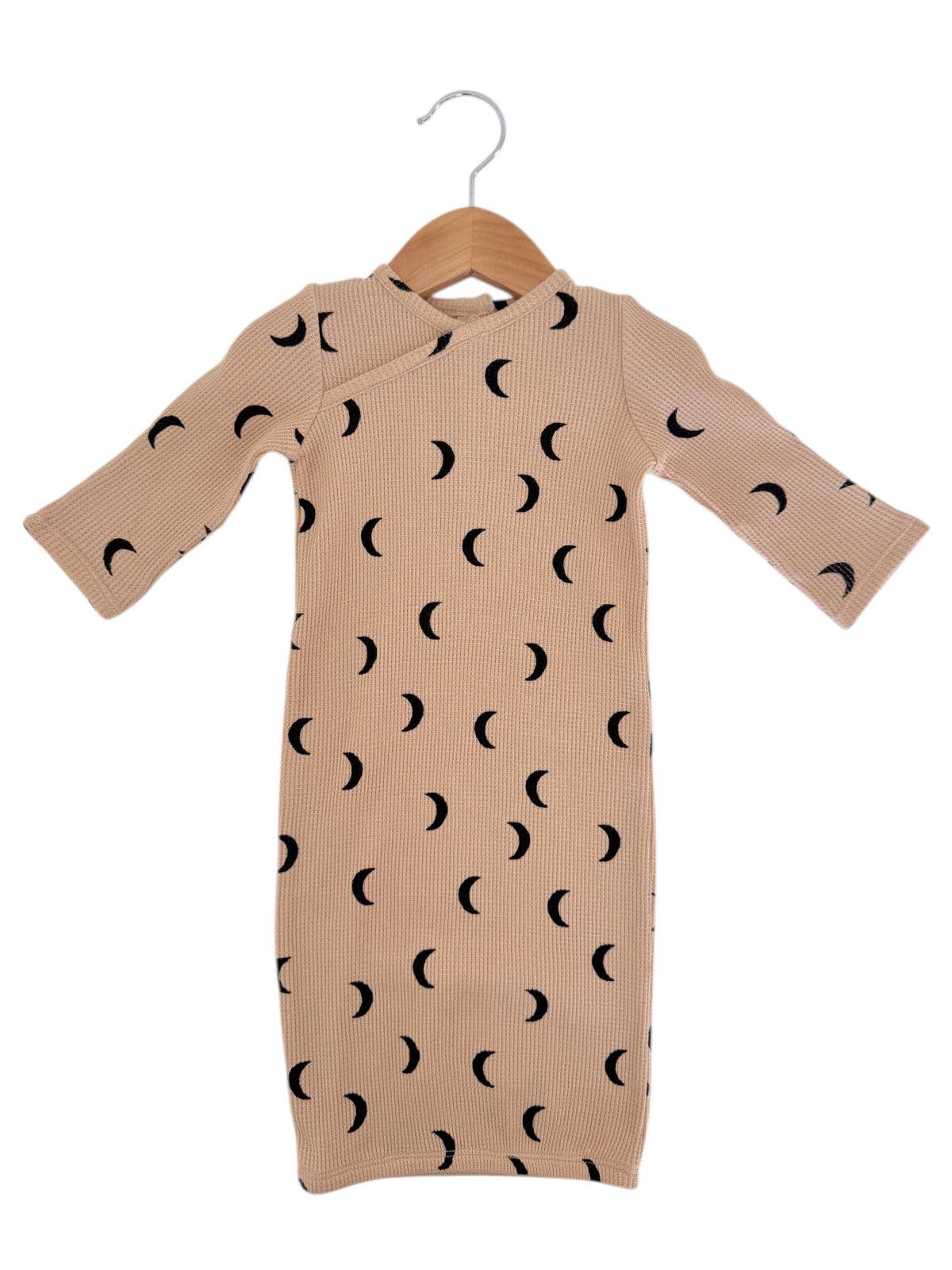 Organic Waffle Gown, Tan/Black Moon