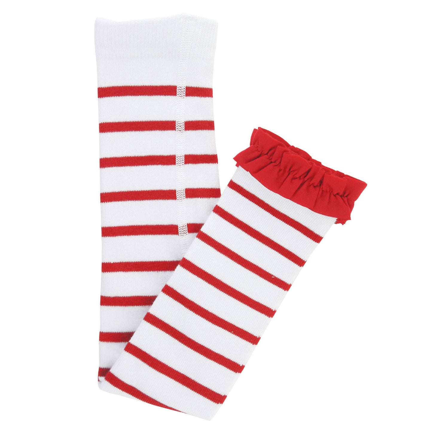 Girls Red & White Stripe Patterned Footless Ruffle Tights