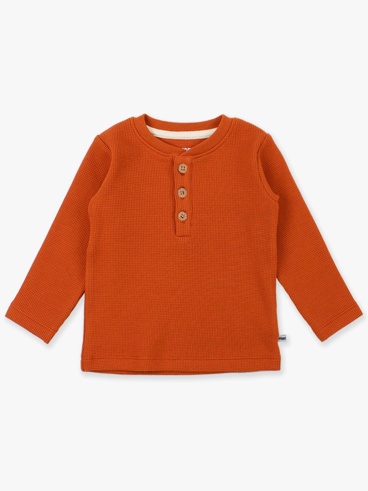 Boys Rust Waffle Knit Long Sleeve Henley Tee