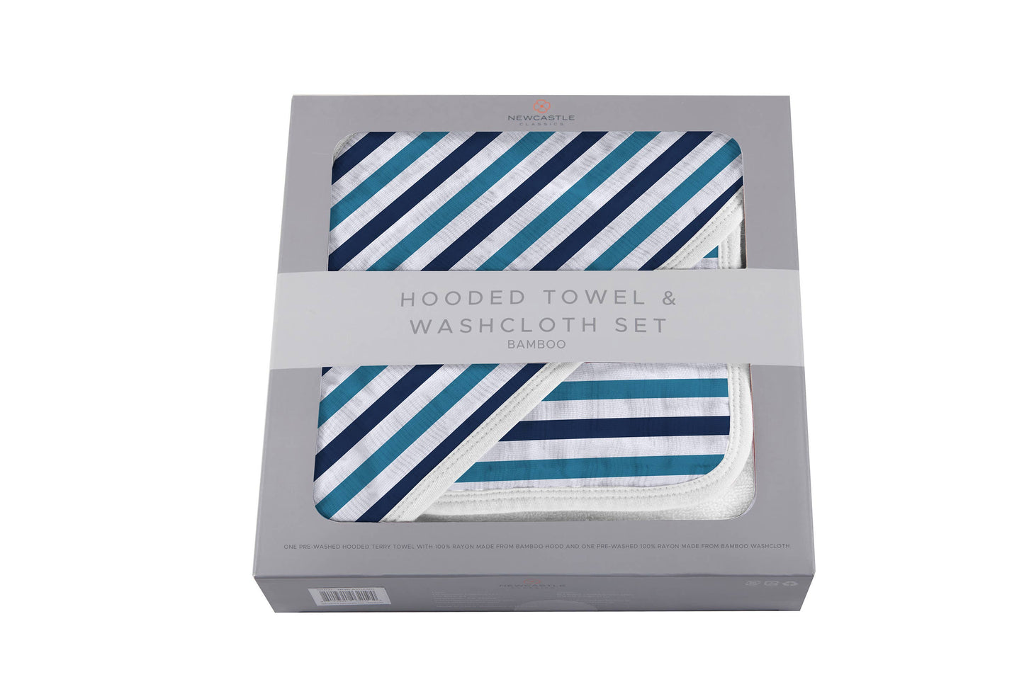 Blue and White Stripe Hooded Towel and Washcloth Set