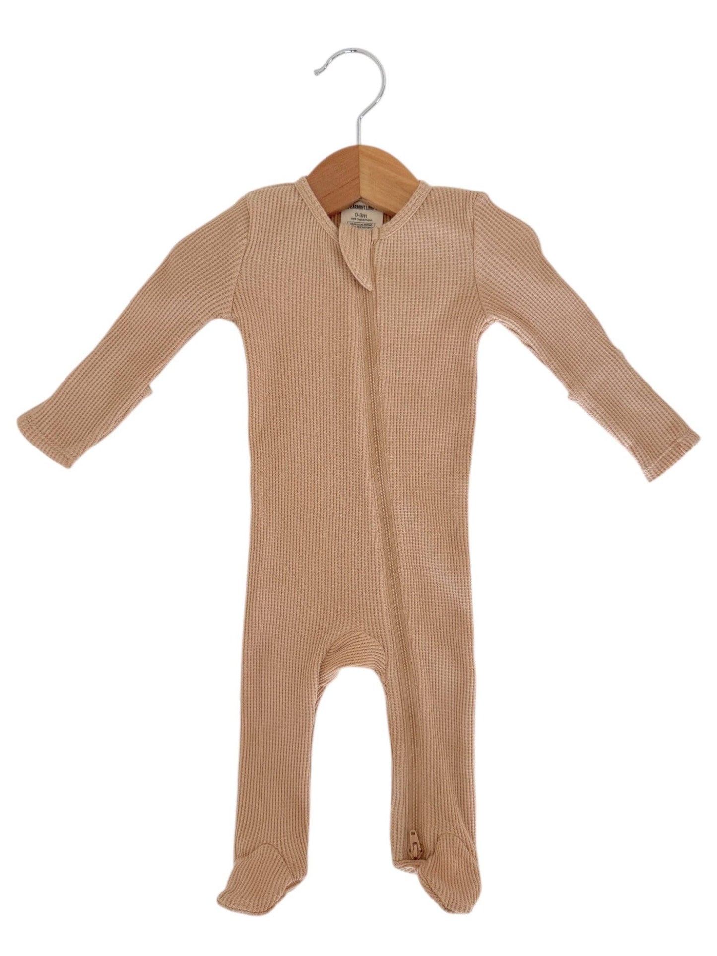 Organic Waffle 2-Way Zip Footie, Tan