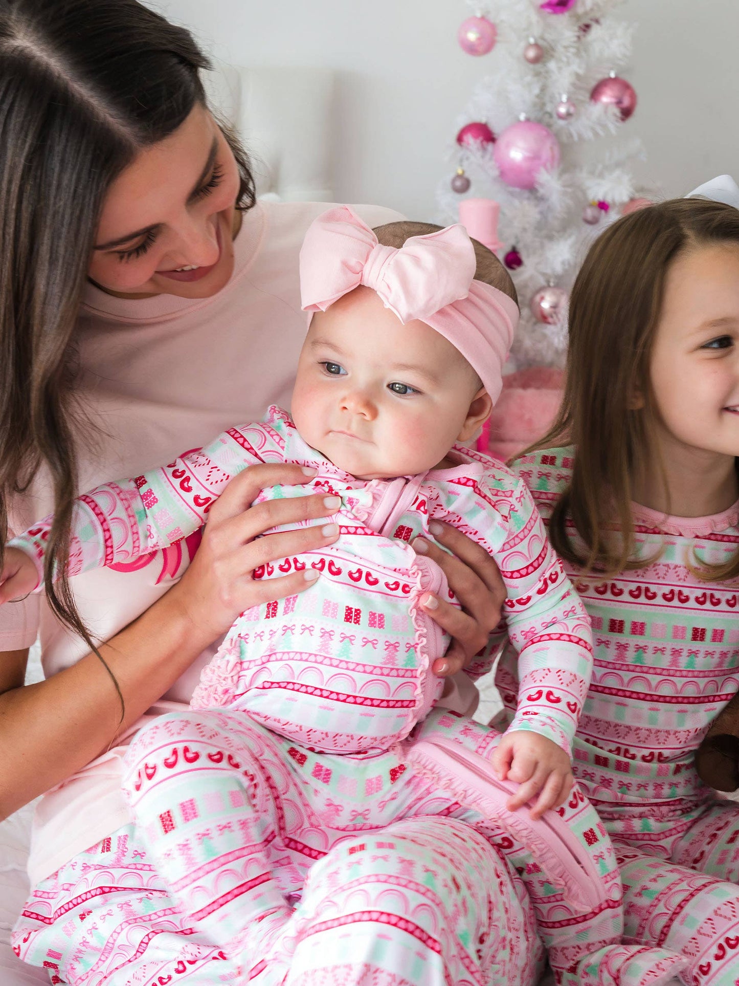 SoftSnooze™ Baby Girls Cotton Modal Pinkmas Fair Isle Footed Ruffle One Piece Pajama