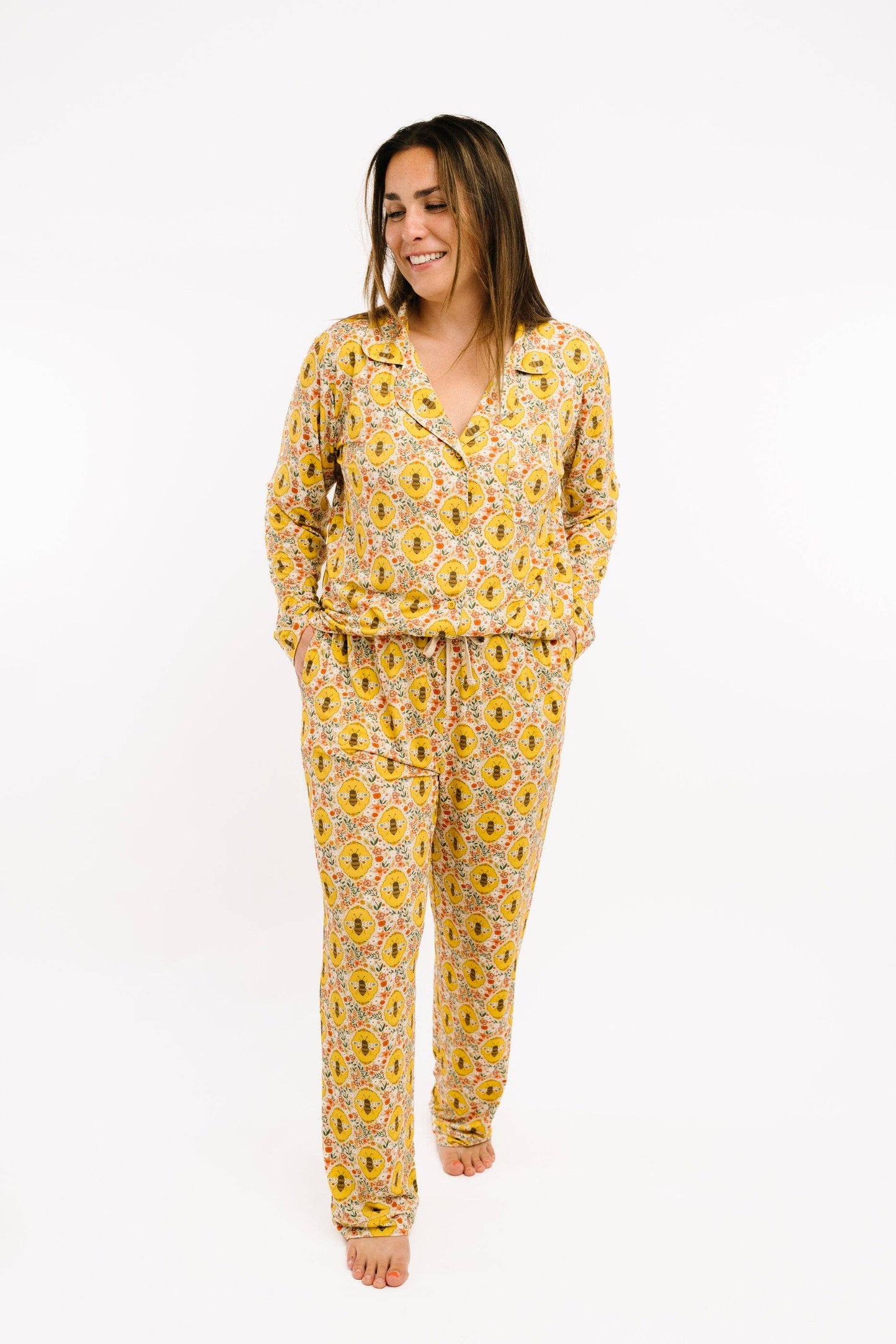 Sweet Bee Women's Button Up Long Sleeve Set