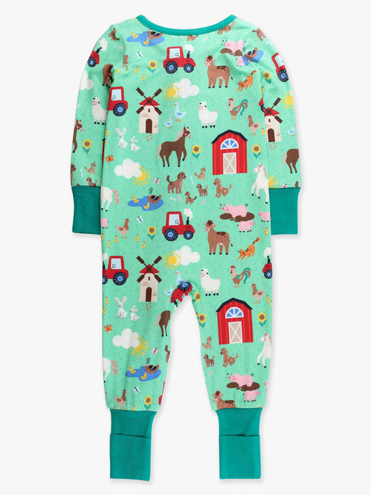 SoftSnooze™ Baby Bamboo Viscose Farm Friends Convertible One Piece Footie Pajama
