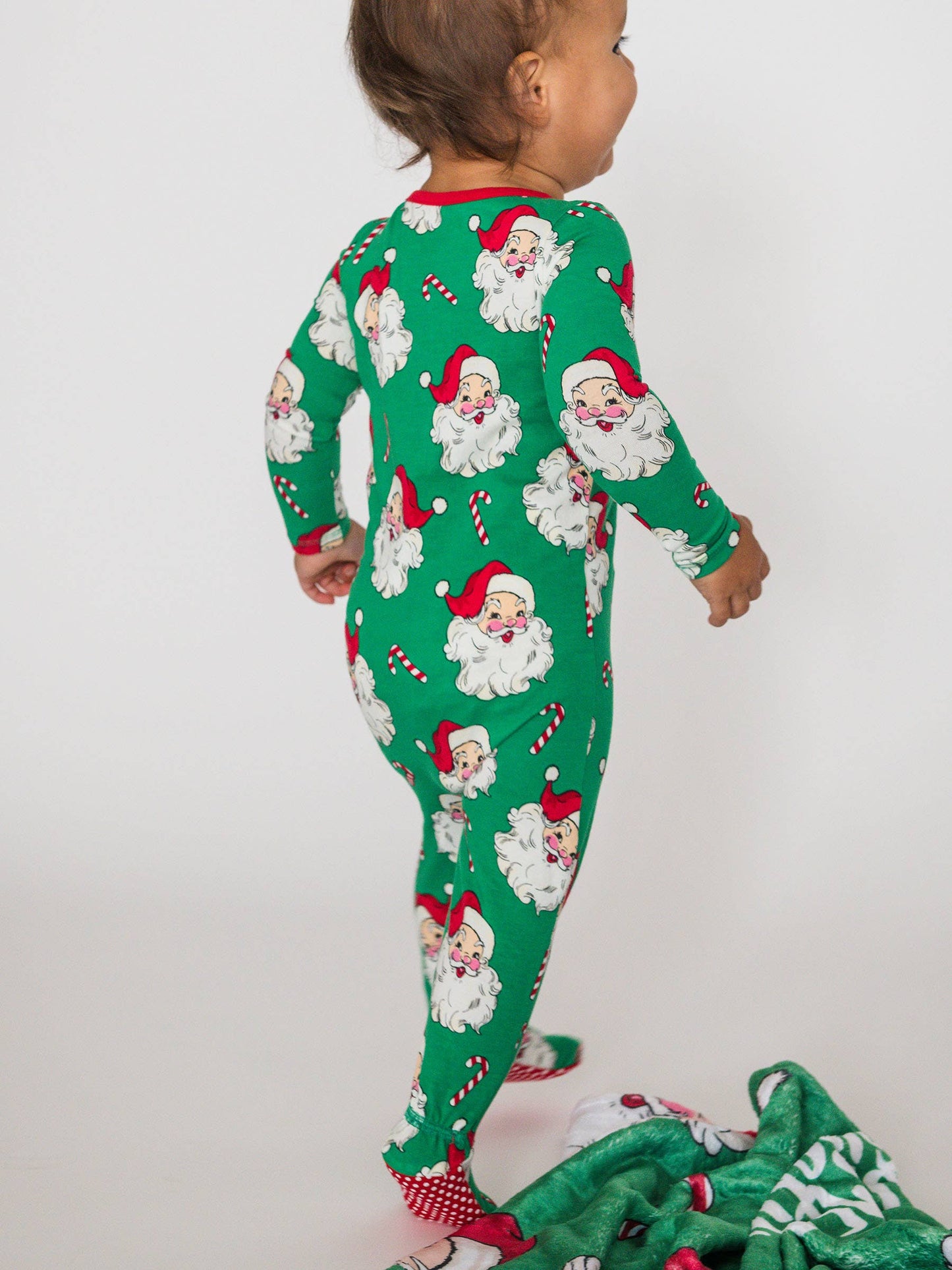 SoftSnooze™ Baby Cotton Modal Green Santa Joy Footed One Piece Pajama
