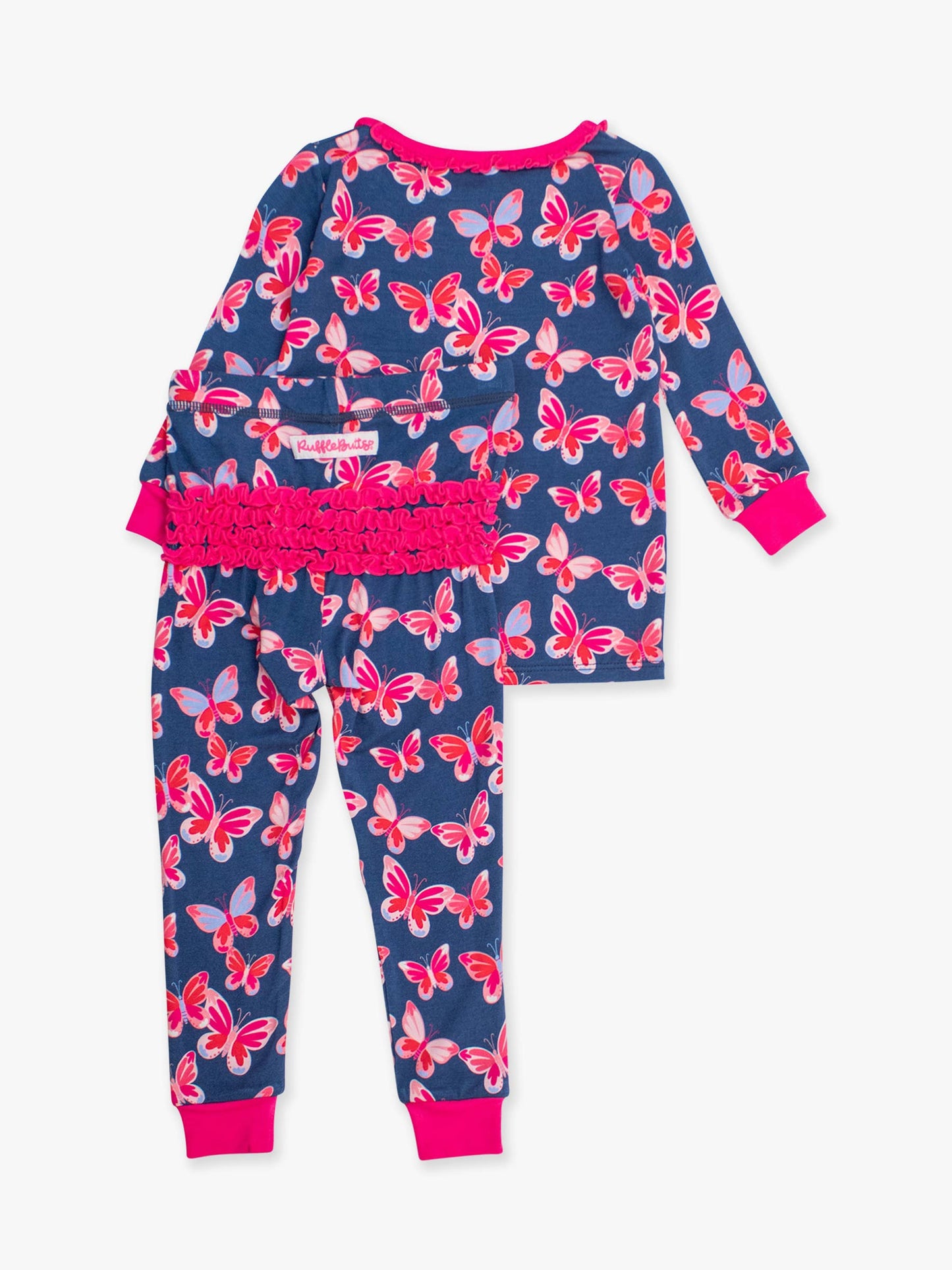 SoftSnooze™ Toddler Girls Bamboo Viscose Butterfly Bliss Ruffle Long Sleeve Pajama Set with Signature Rear Ruffles