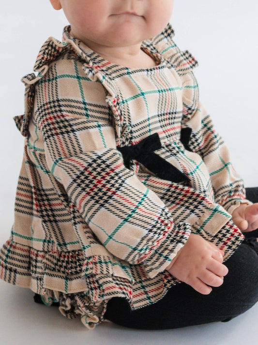 Baby Girls Tannen Plaid Woven Long Sleeve Waterfall Bow Swing Top & Bloomer Set
