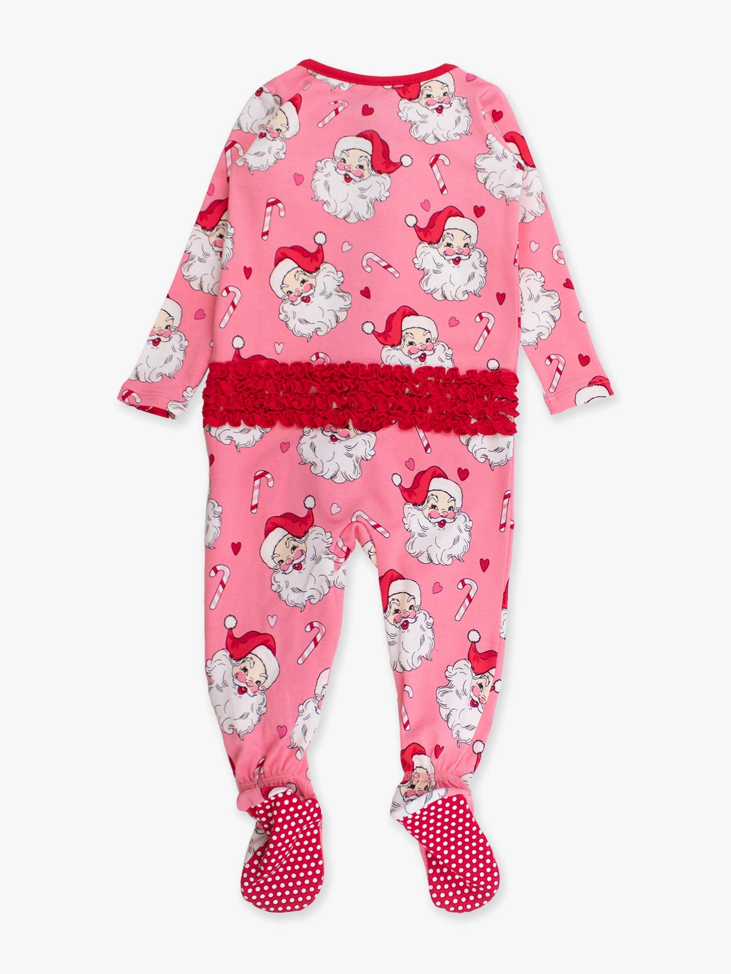 SoftSnooze™ Baby Girls Cotton Modal Pink Santa Joy Footed Ruffle One Piece Pajama