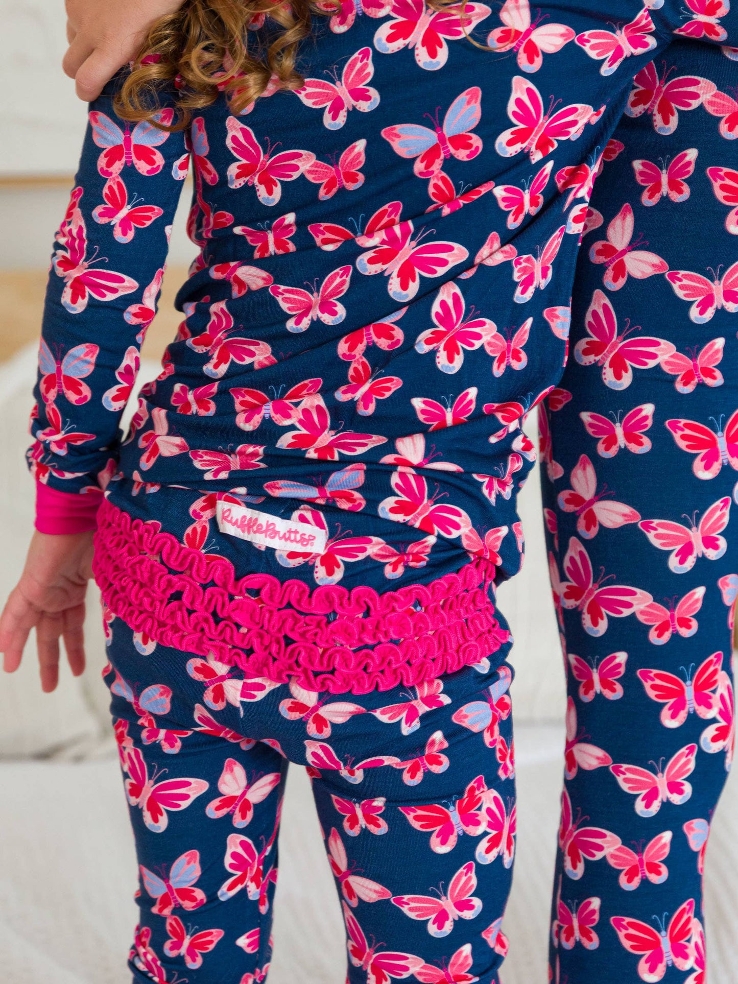 SoftSnooze™ Toddler Girls Bamboo Viscose Butterfly Bliss Ruffle Long Sleeve Pajama Set with Signature Rear Ruffles
