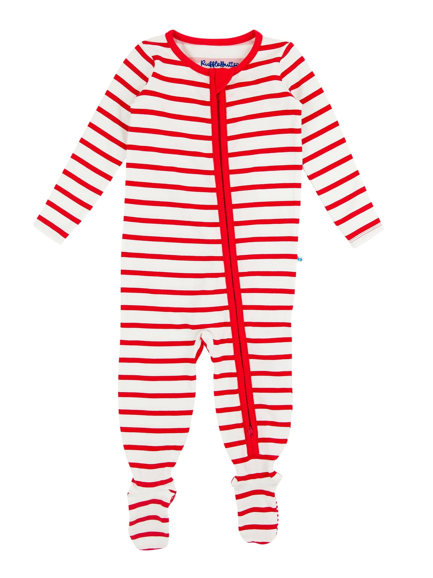 SoftSnooze™ Baby Boys Cotton Modal Red & White Stripe Footed One Piece Pajama
