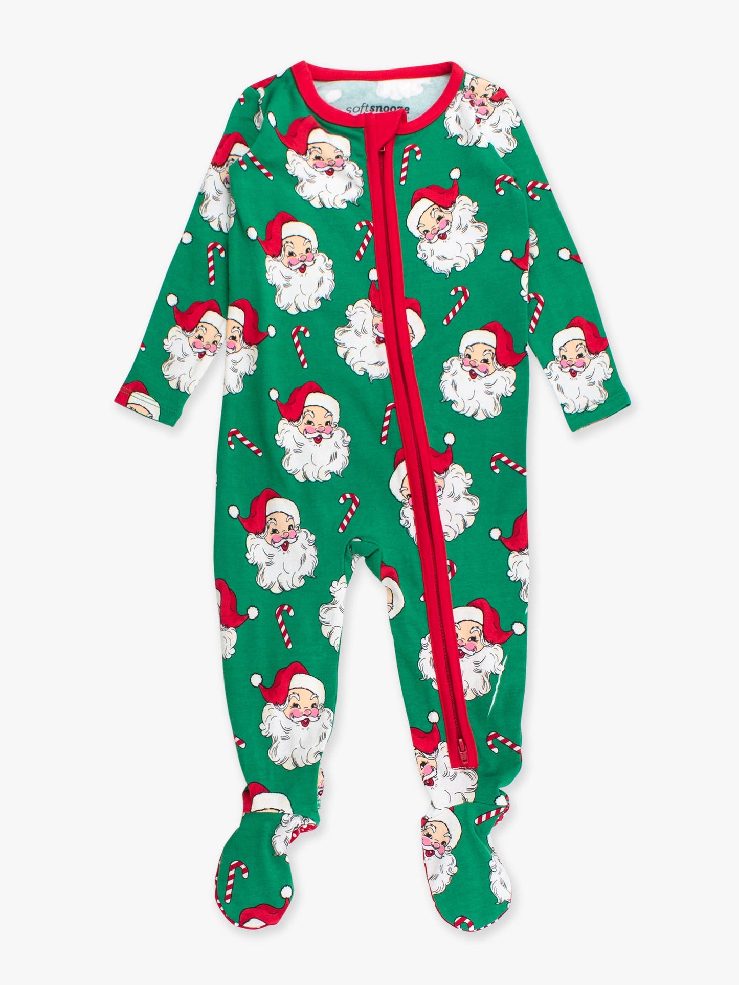SoftSnooze™ Baby Cotton Modal Green Santa Joy Footed One Piece Pajama