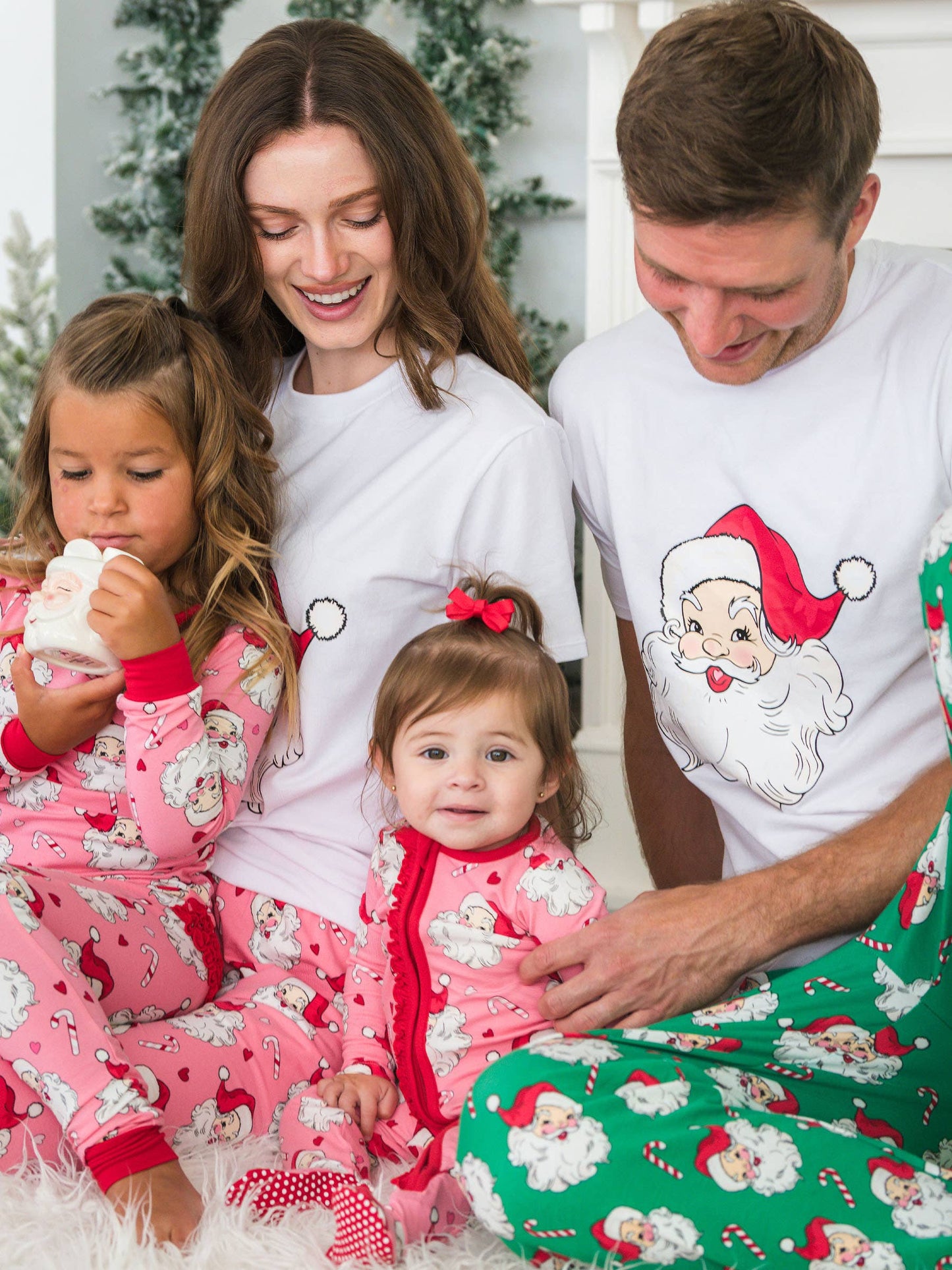 SoftSnooze™ Baby Girls Cotton Modal Pink Santa Joy Footed Ruffle One Piece Pajama