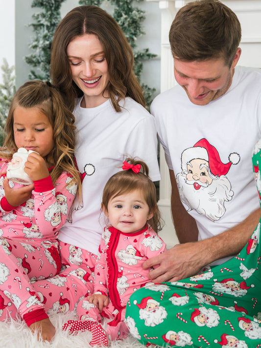 SoftSnooze™ Baby Girls Cotton Modal Pink Santa Joy Footed Ruffle One Piece Pajama