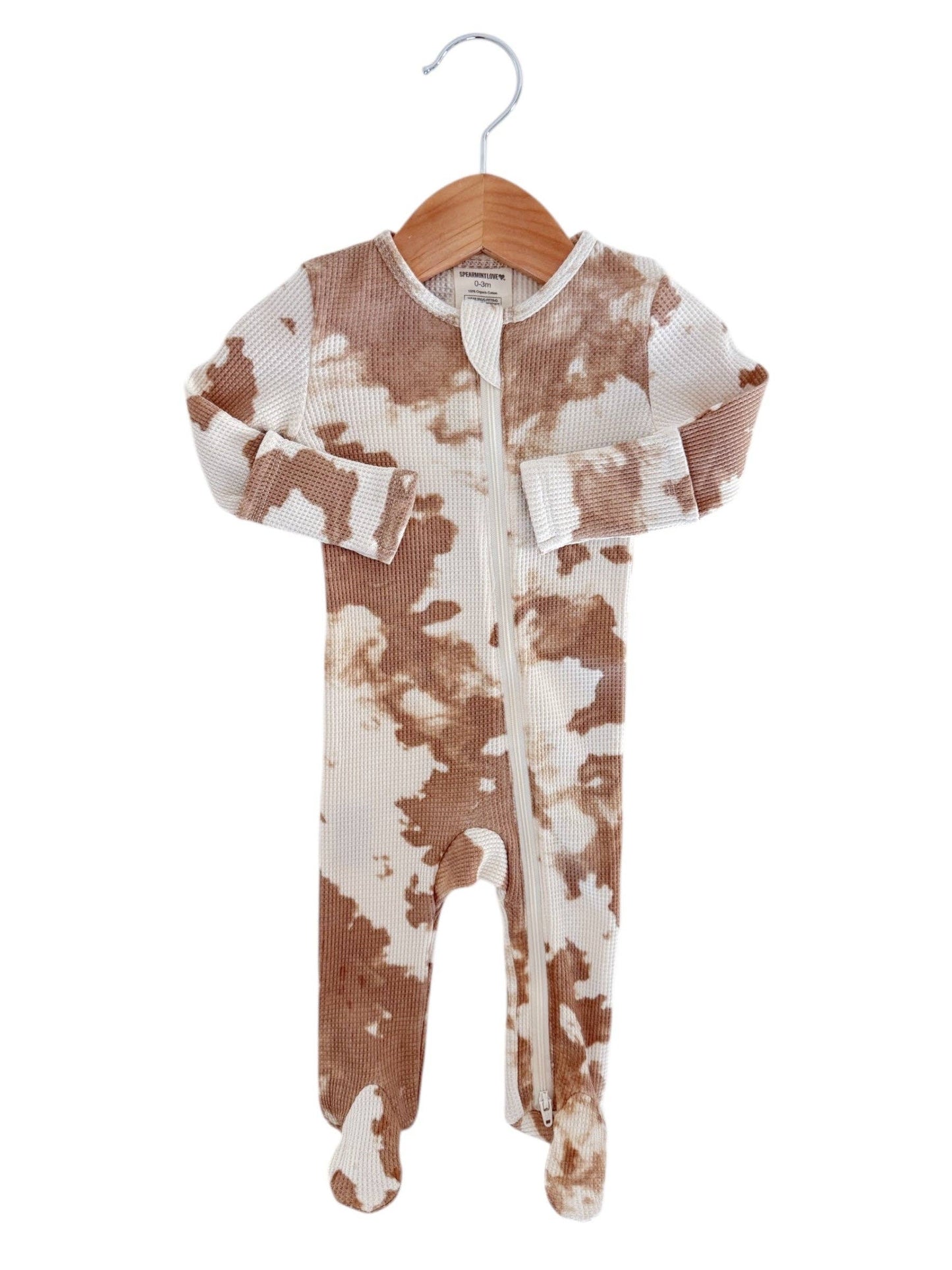 Organic Waffle 2-Way Zip Footie, Almond Tie Dye