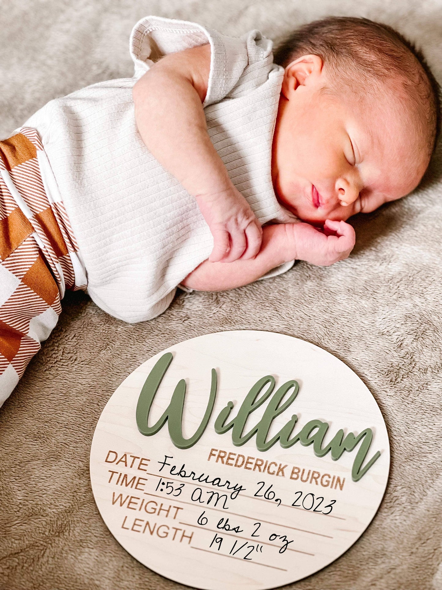 CUSTOM NAME Birth Stat Announcement Wood Disc - Layered 3D