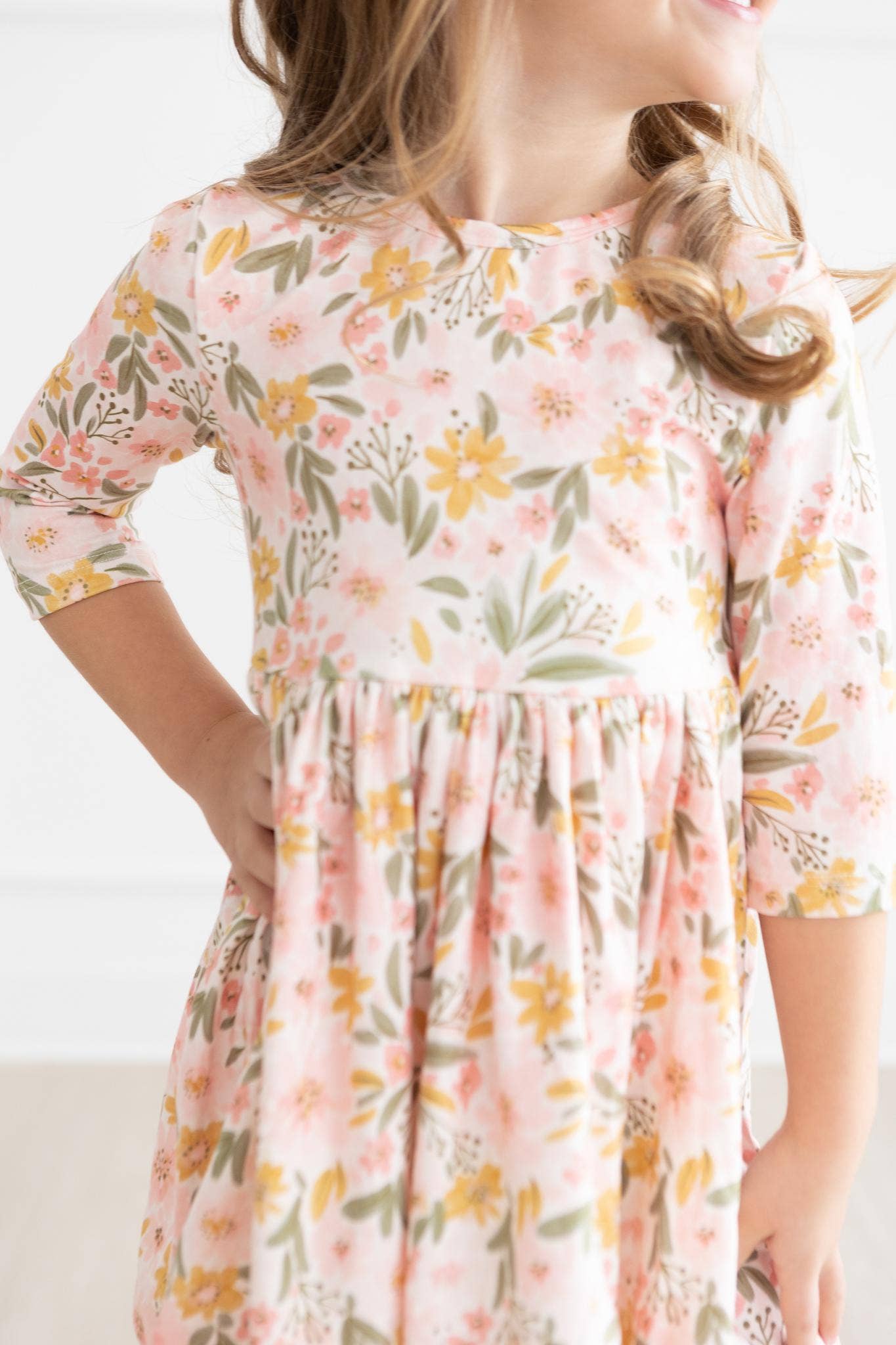 Pretty Peachy 3/4 Sleeve Pocket Twirl Dress