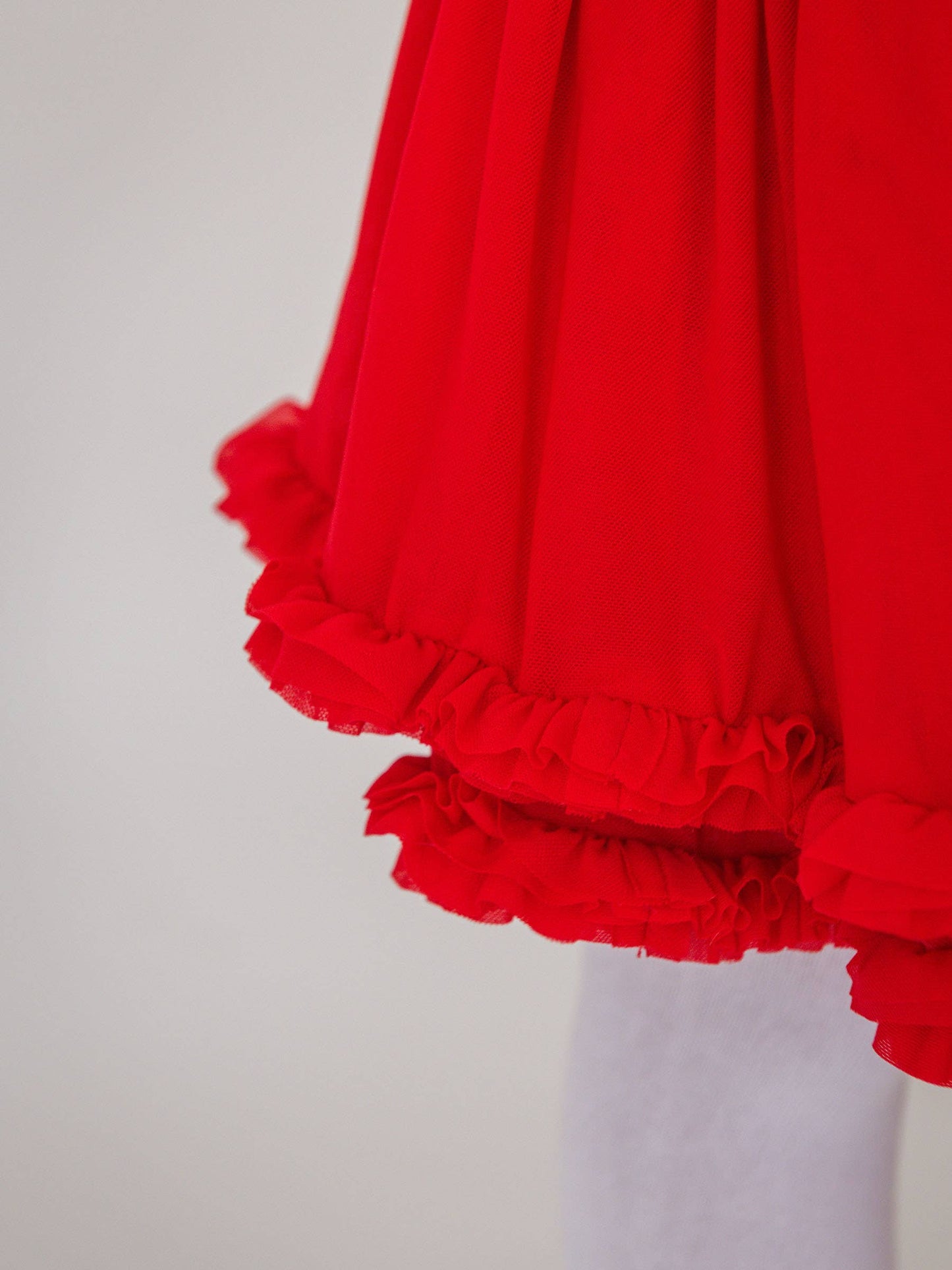 Girls Red Elastic Waist Ruffle Tulle Skirt