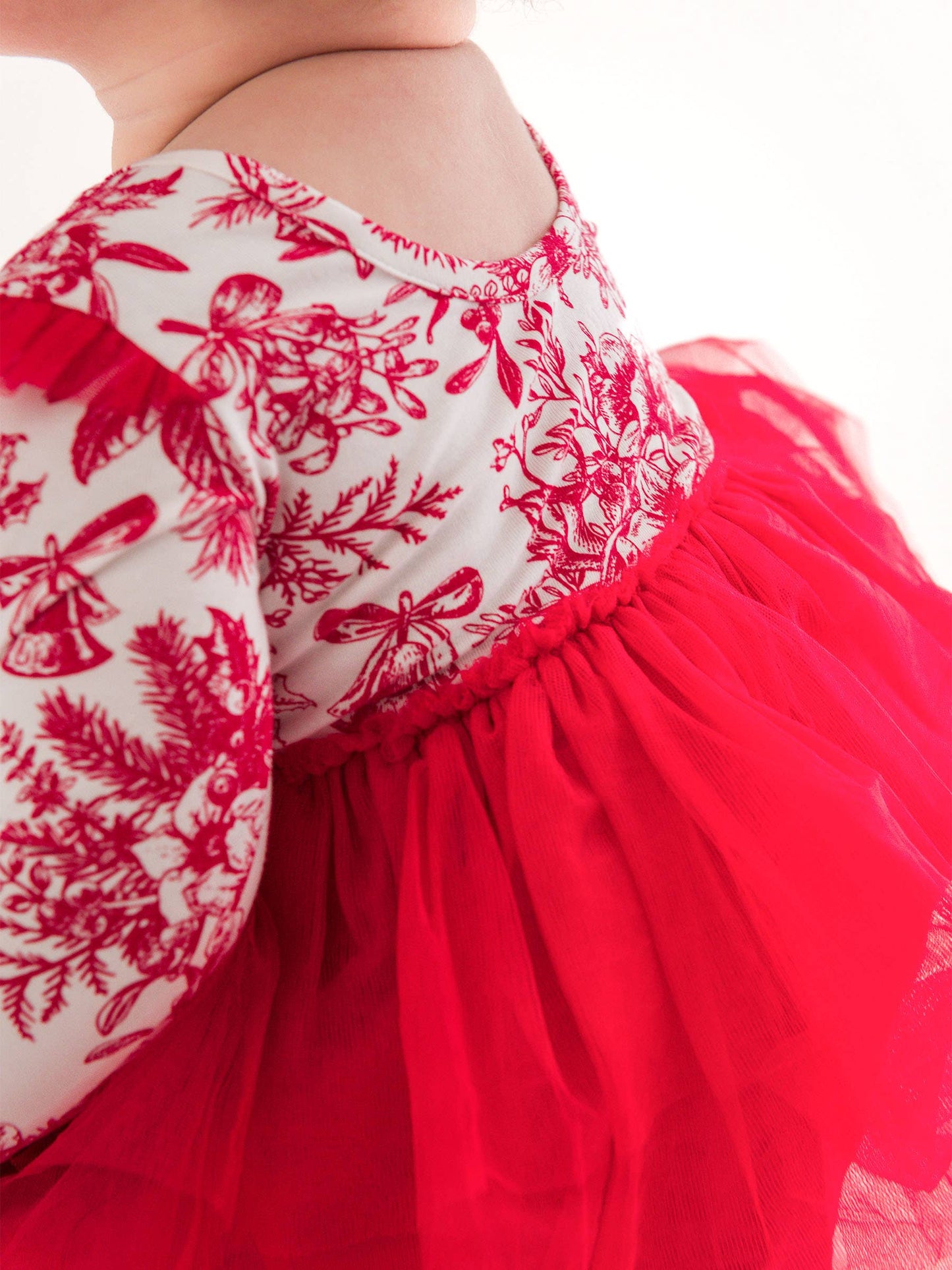 Baby Girls Red Jingle Toile the Way Flutter Tulle Long Sleeve Twirl Romper
