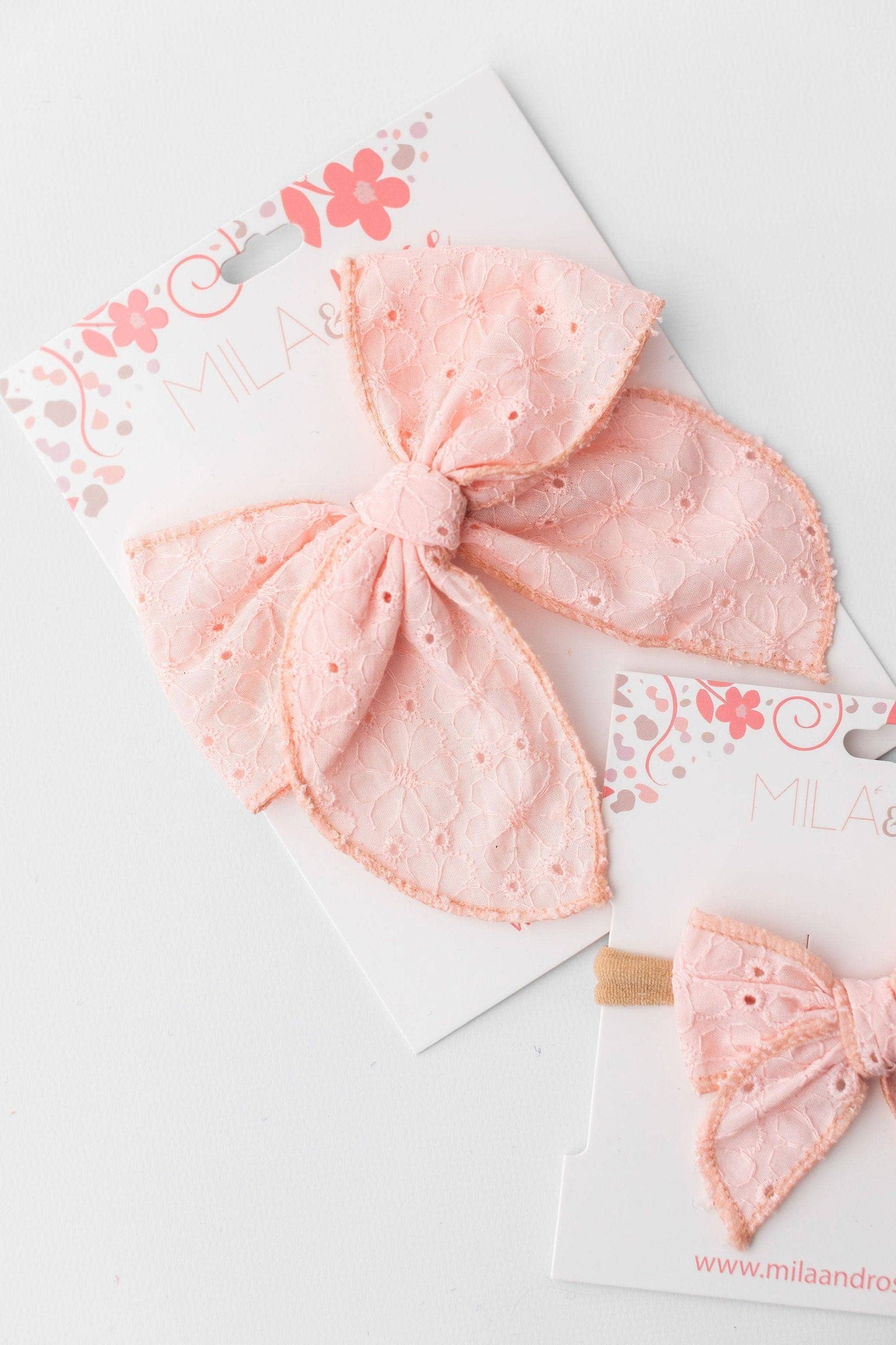 Classic Hair Bow - Petal Pink Eyelet