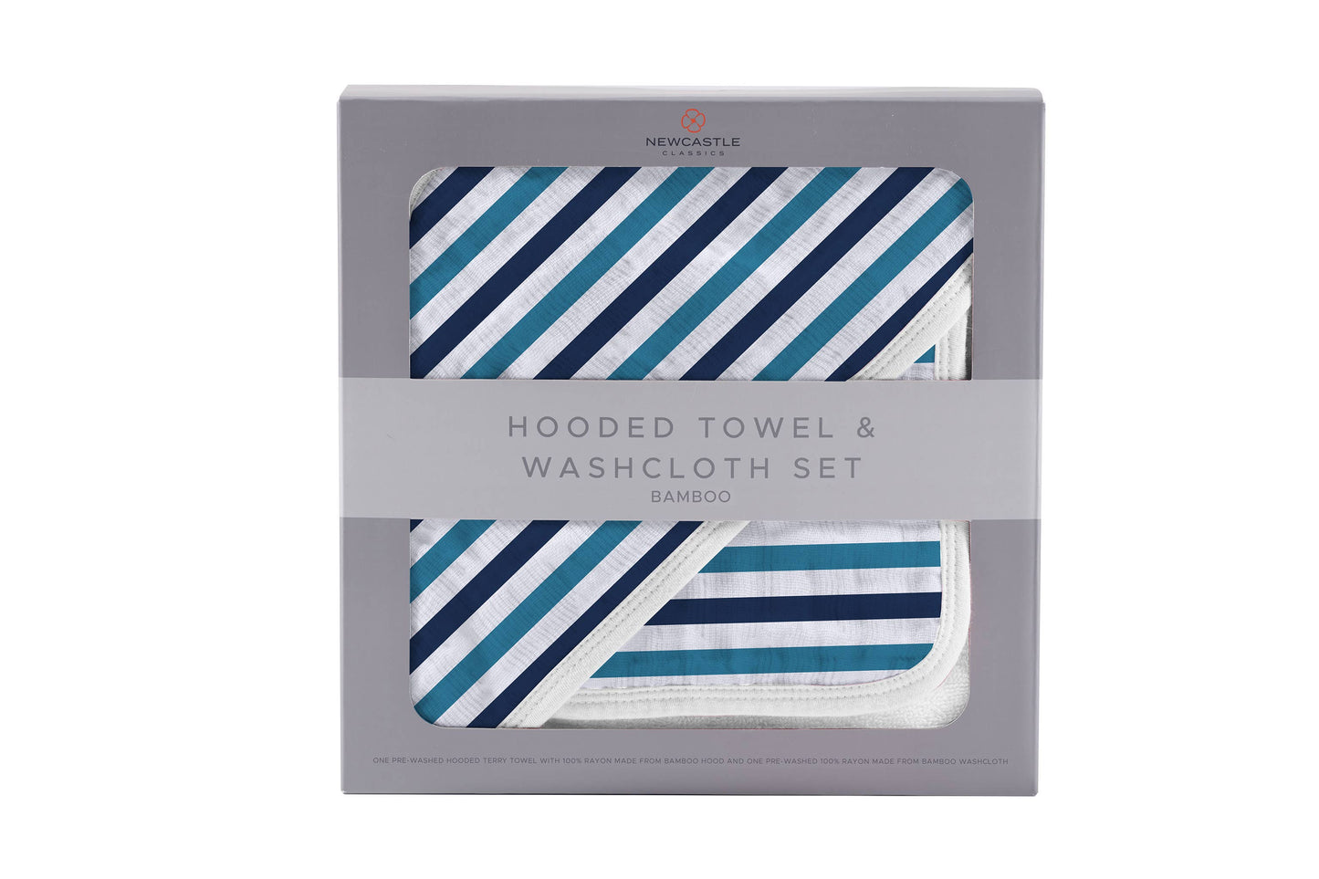 Blue and White Stripe Hooded Towel and Washcloth Set