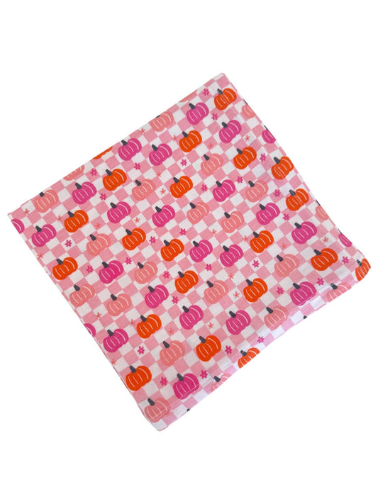 Stretch Swaddle Blanket, Pumpkin Checkerboard Pink
