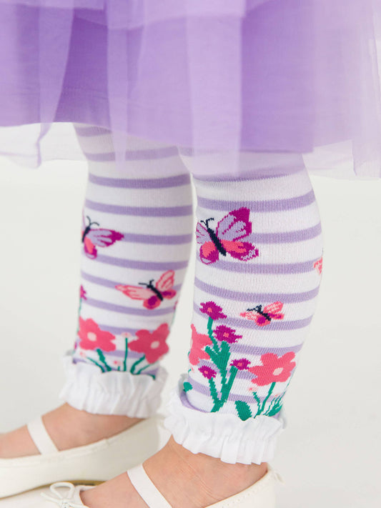 Girls Fluttering Fields Patterned Footless Ruffle Tights