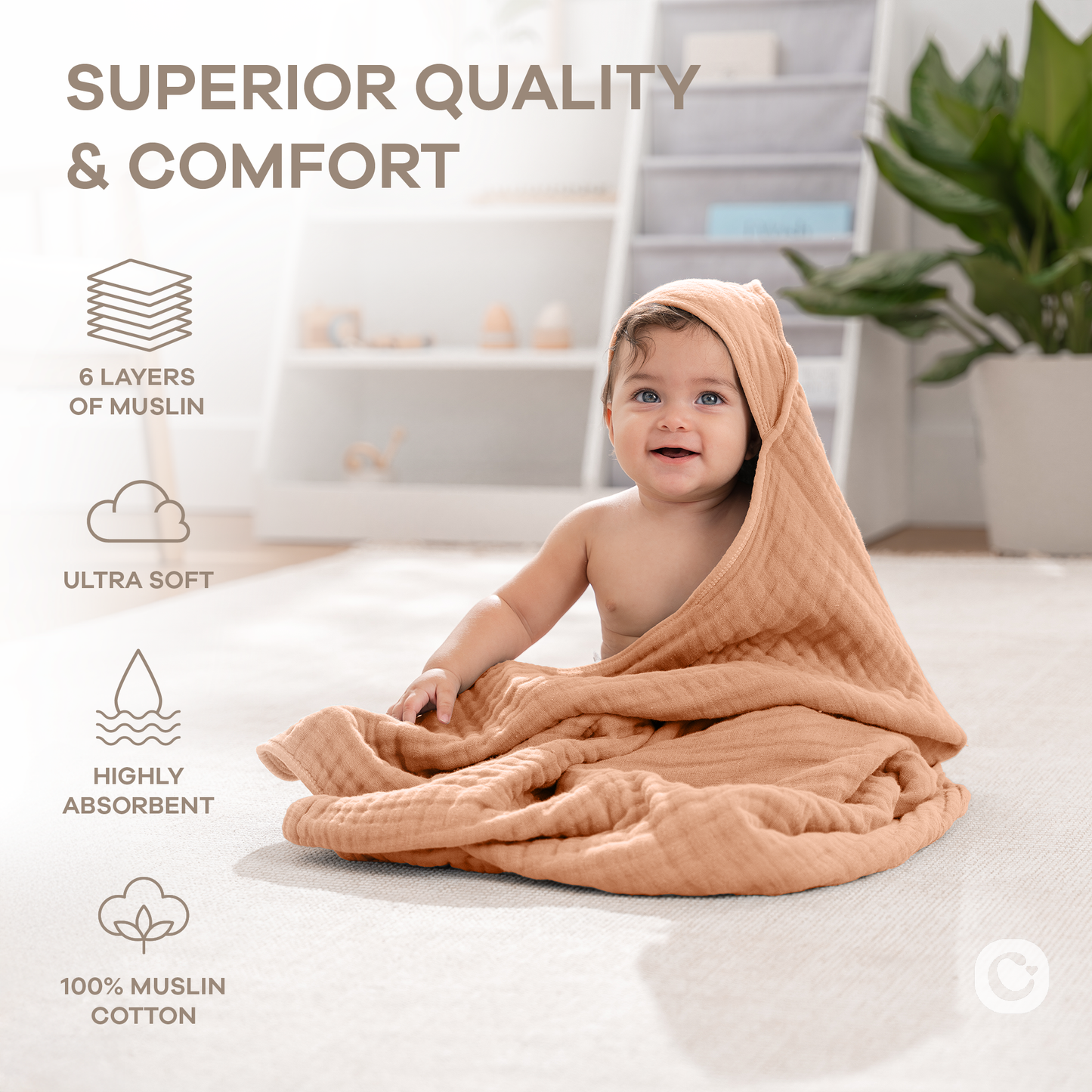 Hooded Baby Towels 6 Layer Muslin Cotton Towel for Kids