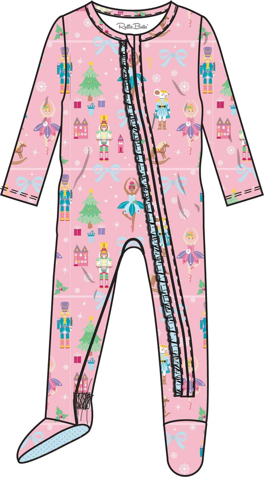 SoftSnooze™ Baby Girls Cotton Modal Sugarplum Dreams Footed Ruffle One Piece Pajama