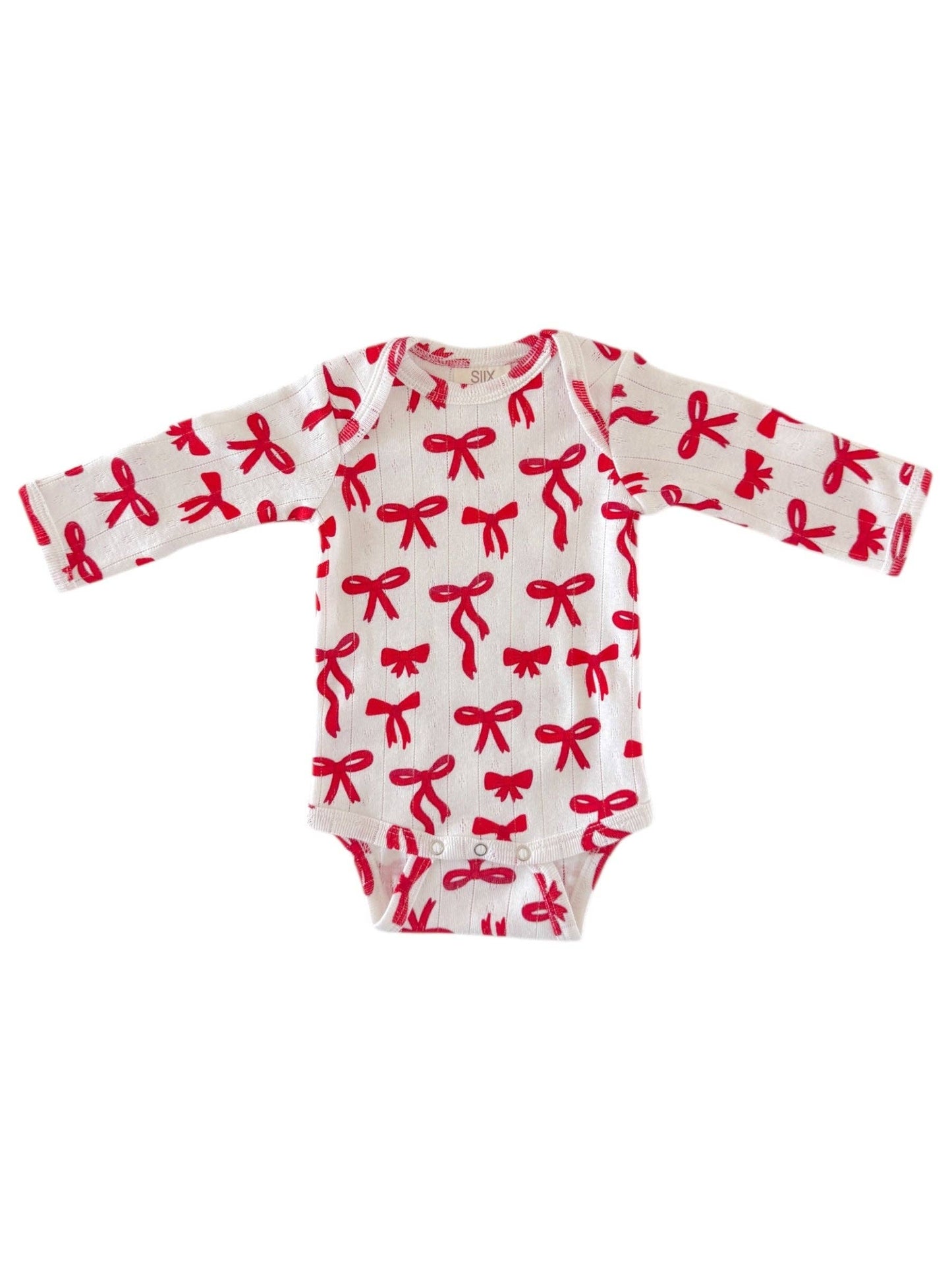 Red Bows / Organic Pointelle Long Sleeve Bodysuit