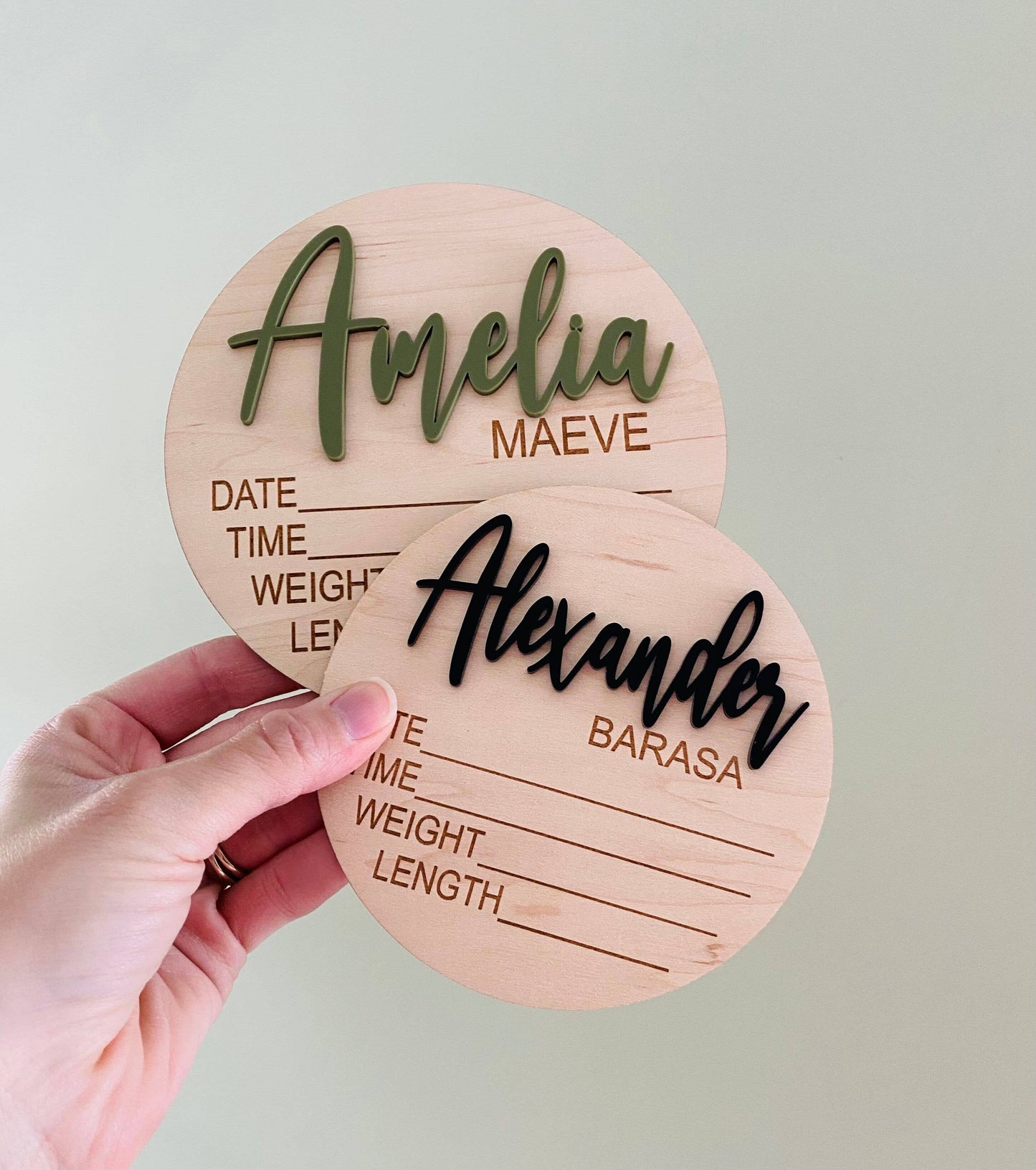 CUSTOM NAME Birth Stat Announcement Wood Disc - Layered 3D