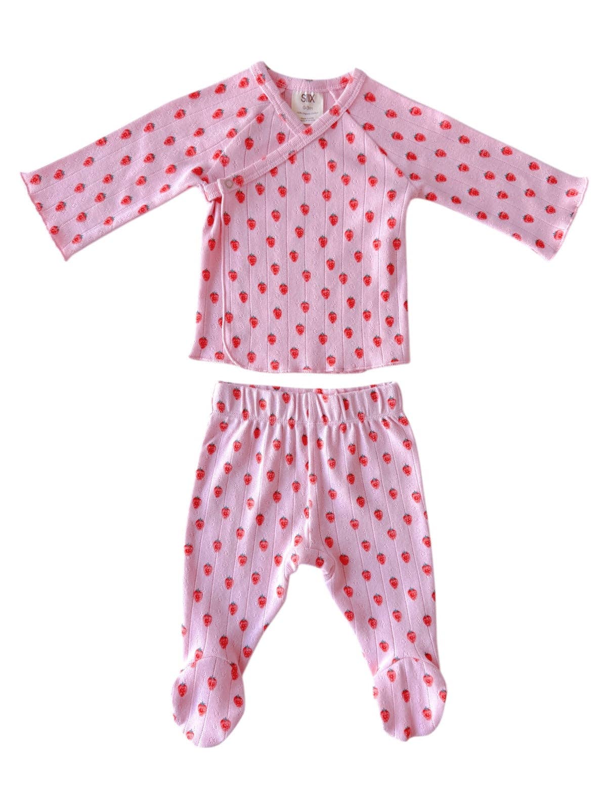 Pink Strawberry / Organic Pointelle Newborn Set