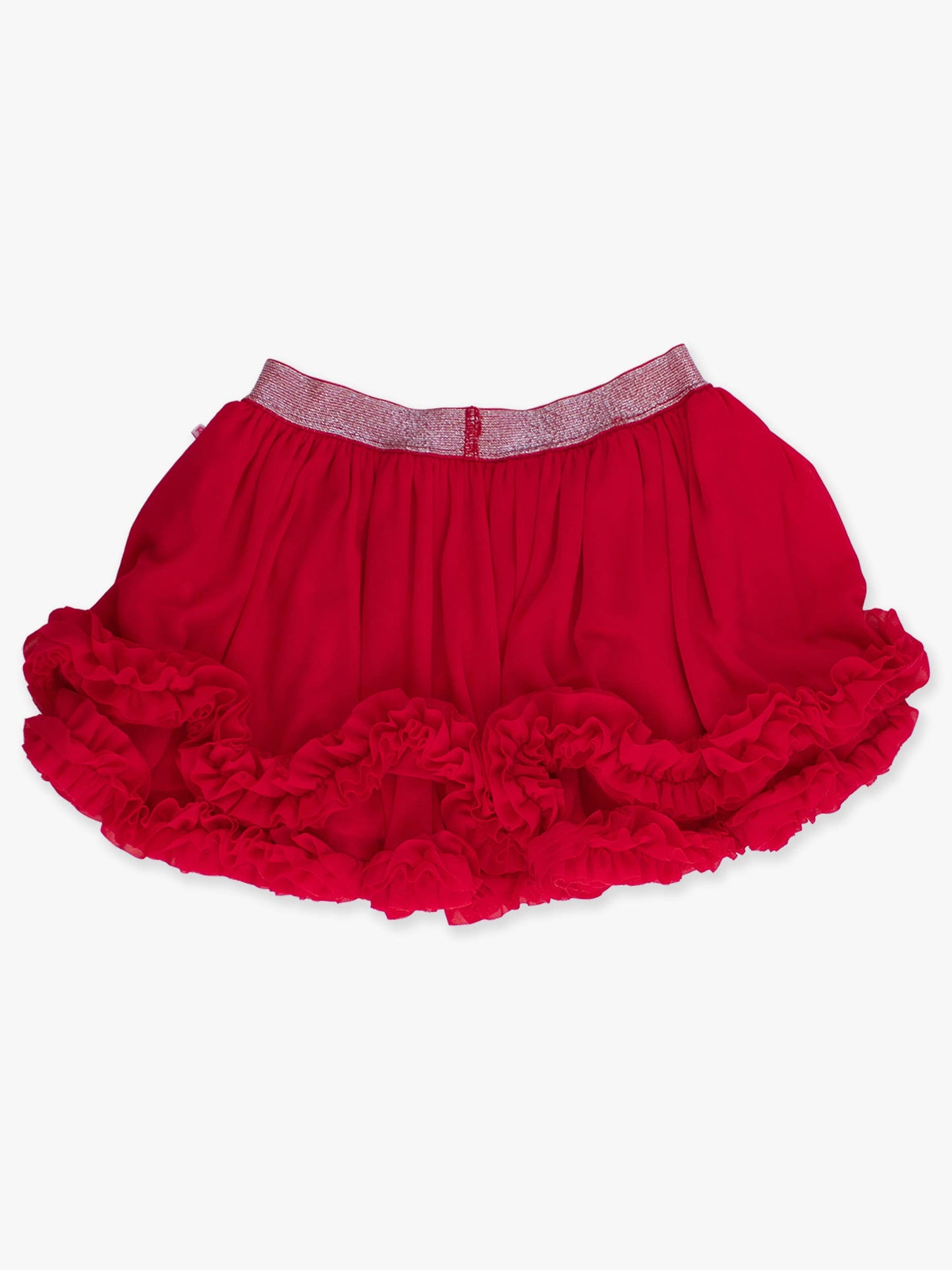 Girls Red Elastic Waist Ruffle Tulle Skirt