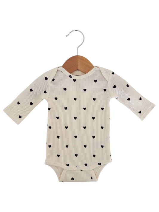 Organic Waffle Long Sleeve Bodysuit, Black Heart