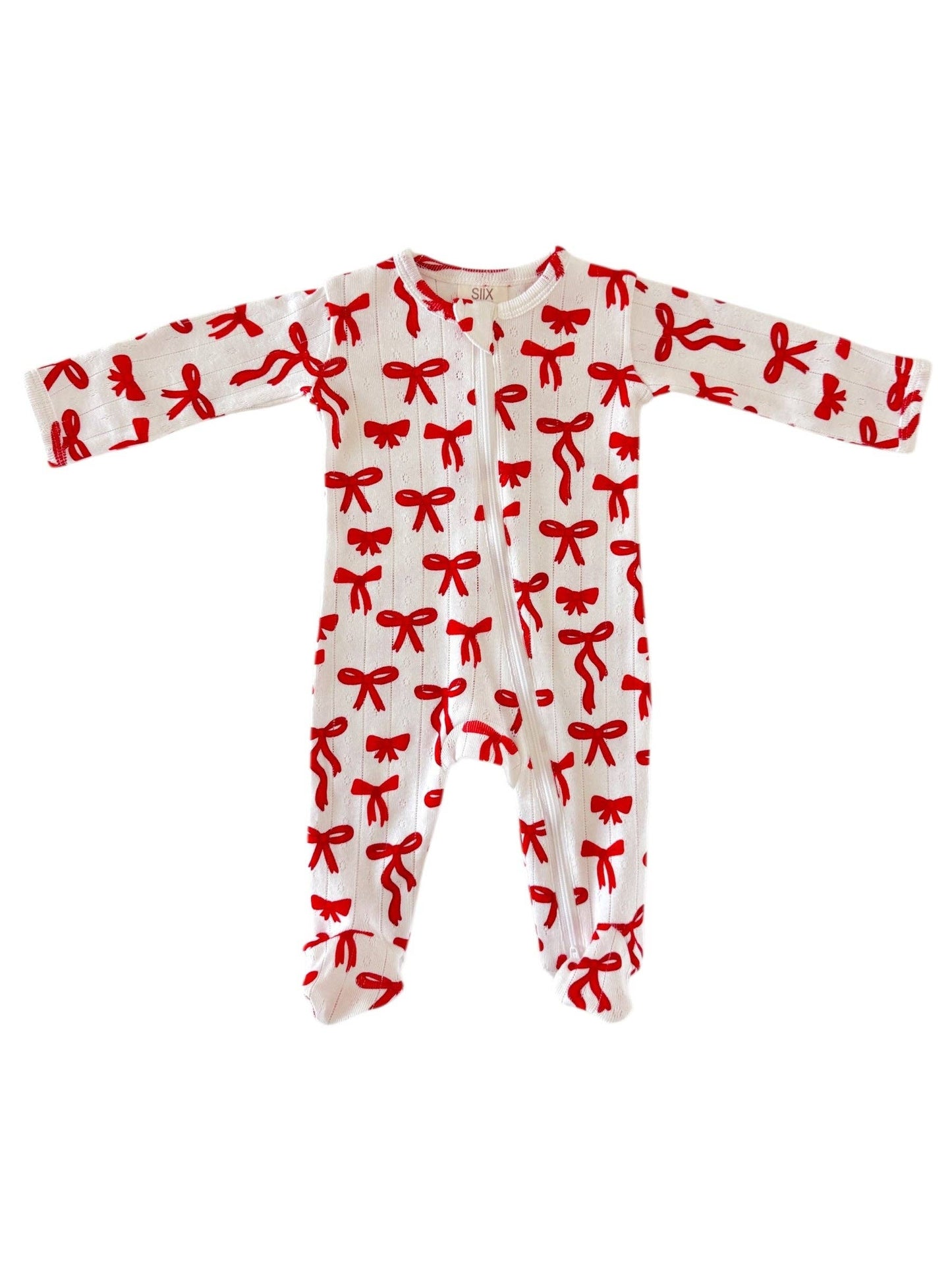 Red Bows / Organic Pointelle 2-Way Zip Footie