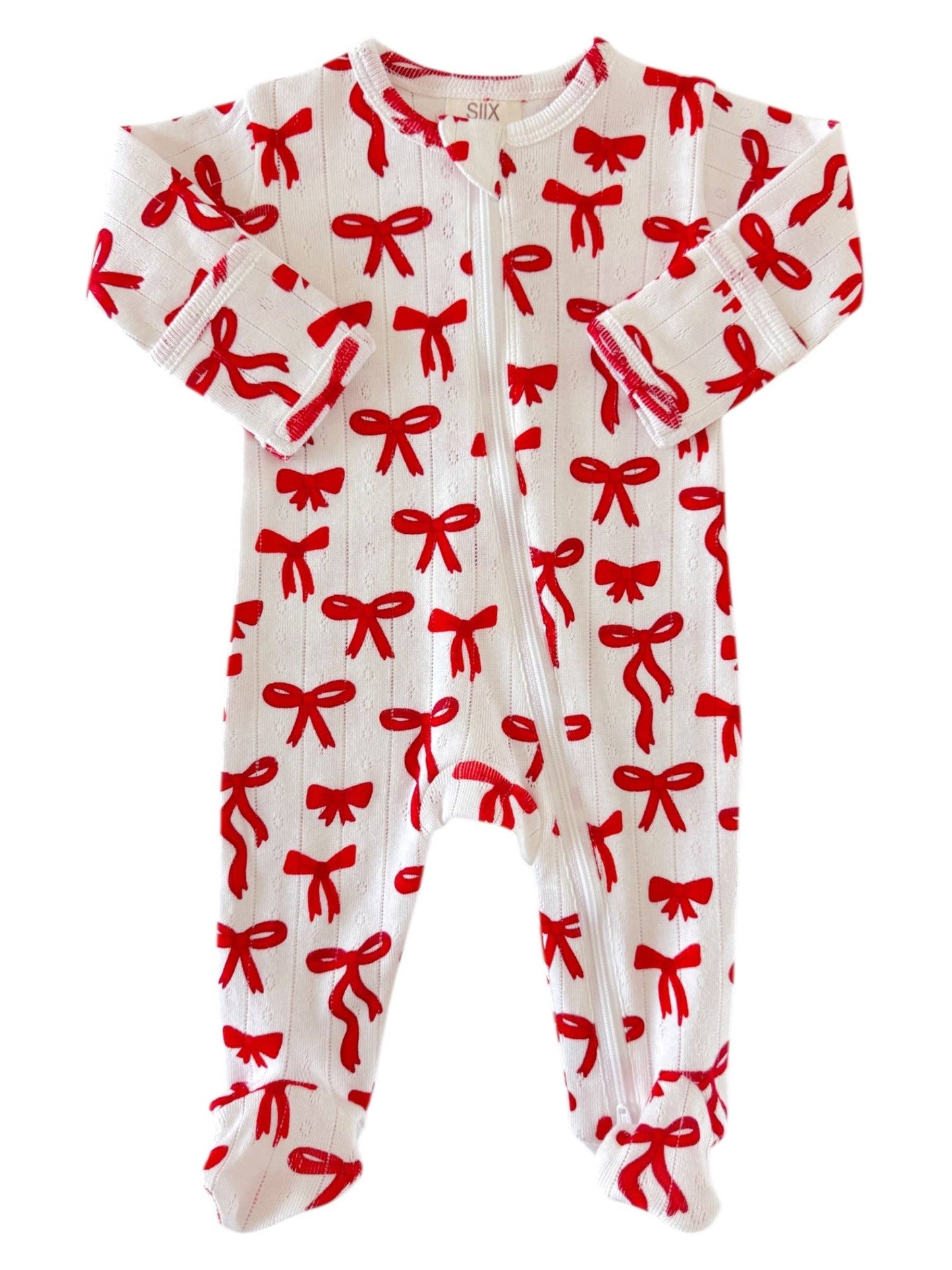 Red Bows / Organic Pointelle 2-Way Zip Footie