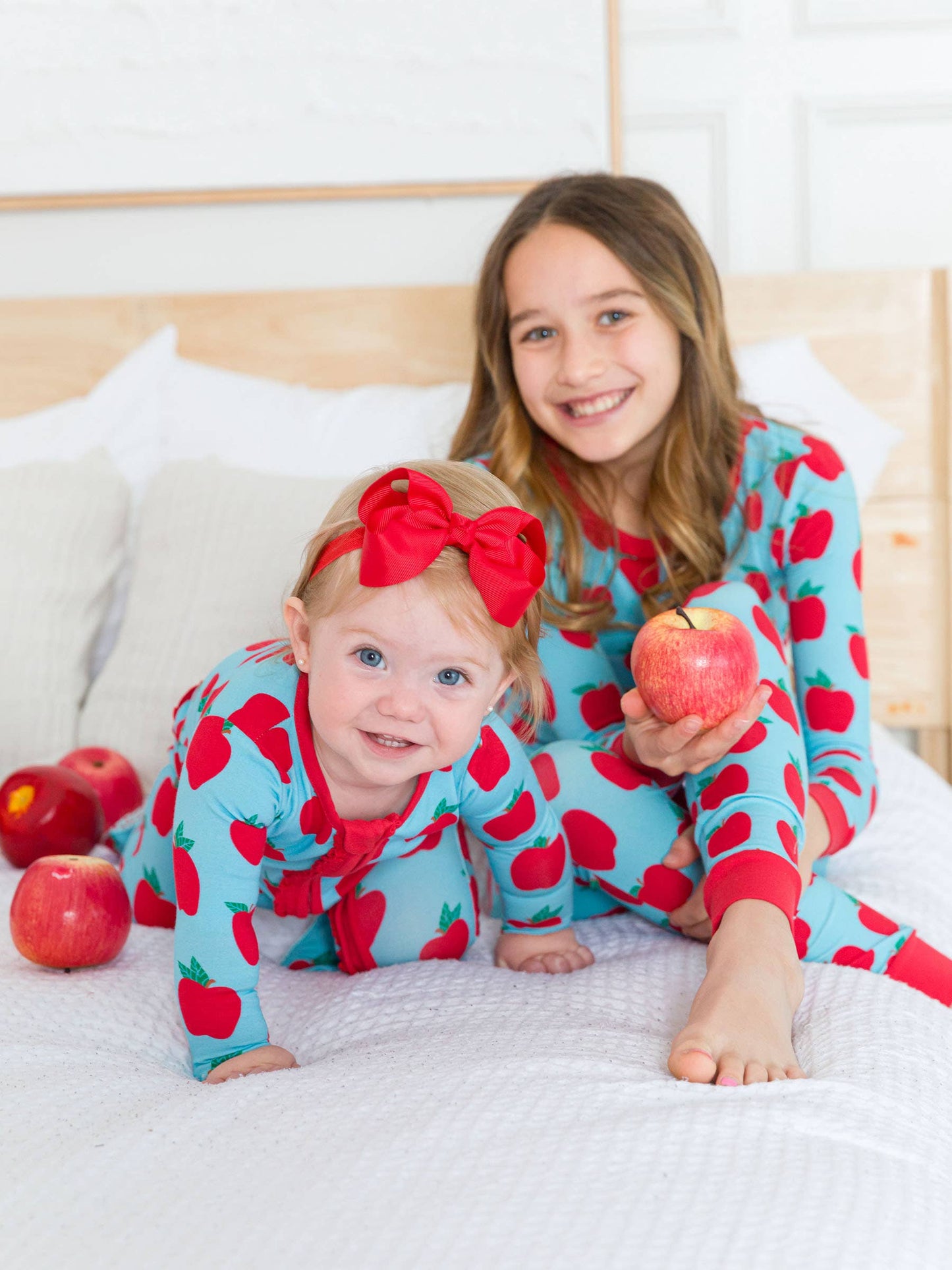 SoftSnooze™ Baby Girls Modal Blend Blue Apple of My Eye Footed Ruffle One Piece Pajama