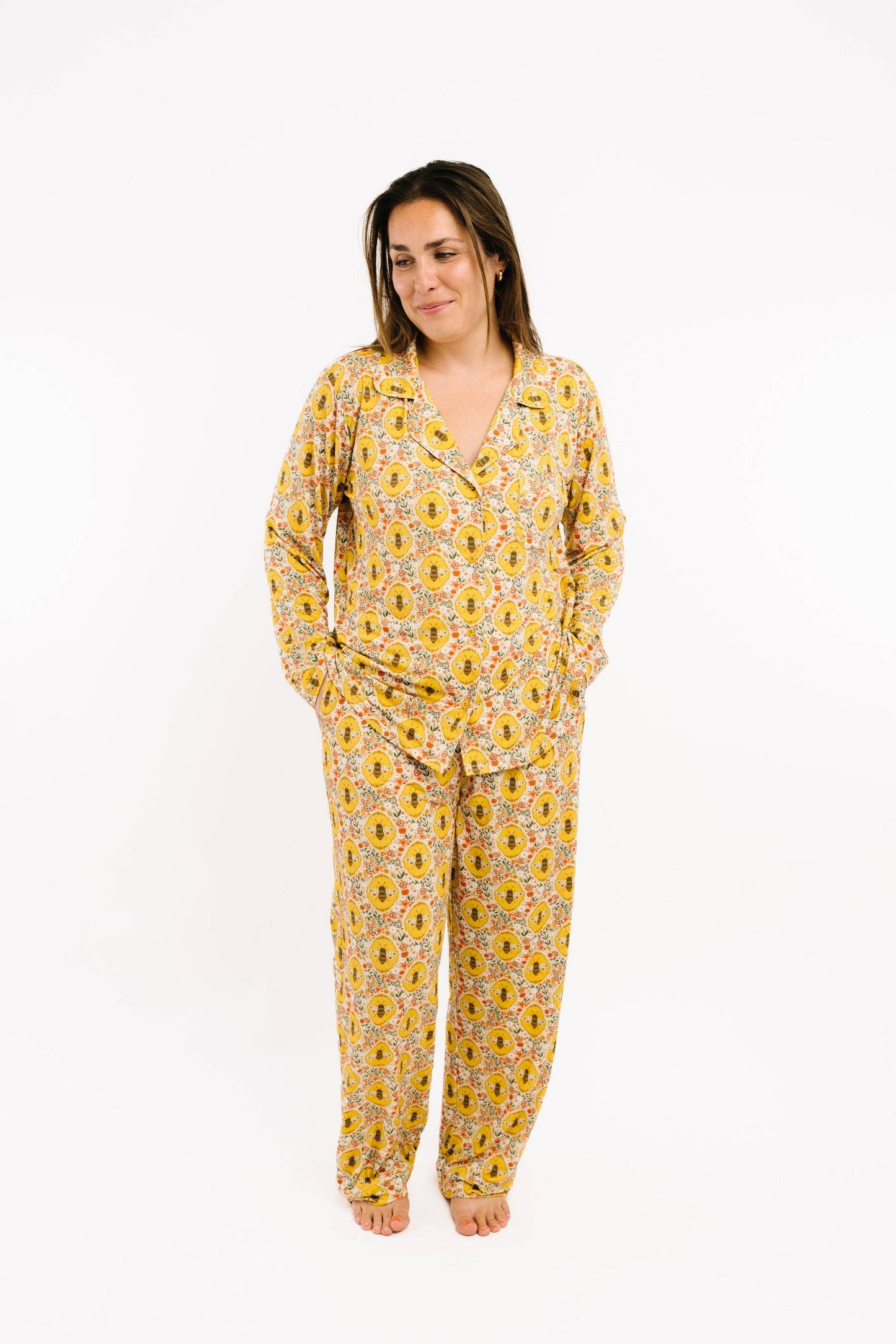 Sweet Bee Women's Button Up Long Sleeve Set