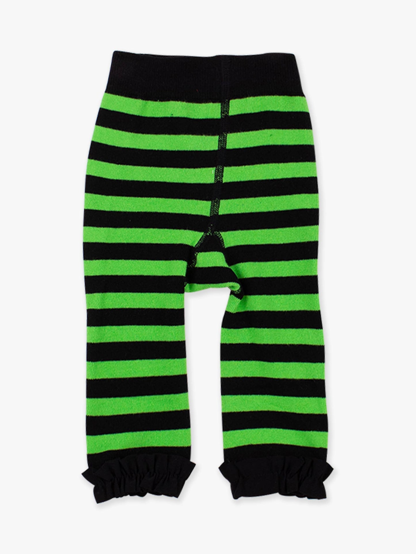 Girls Green & Black Stripe Patterned Footless Ruffle Tights