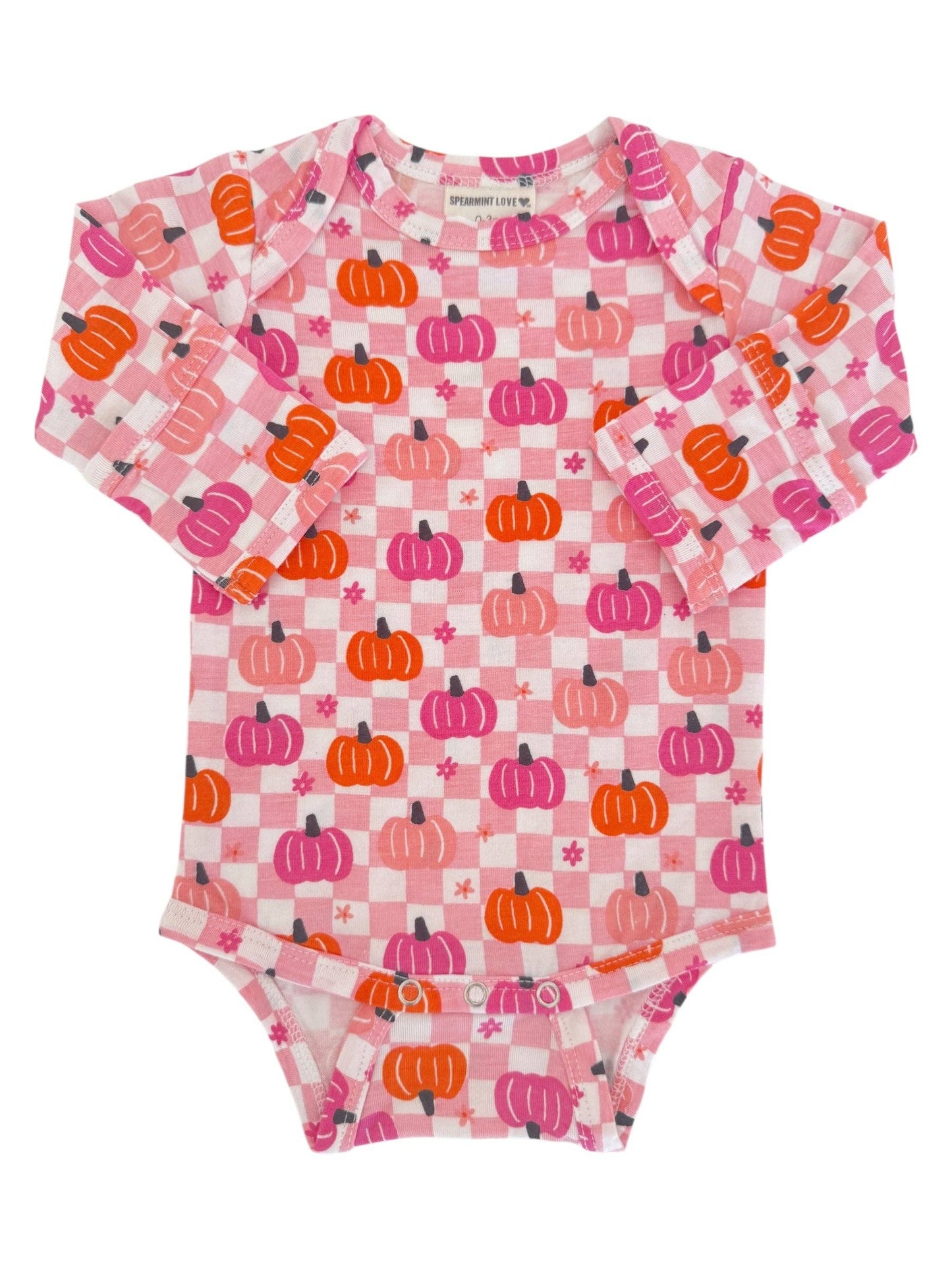 Long Sleeve Bodysuit, Pumpkin Checkerboard Pink