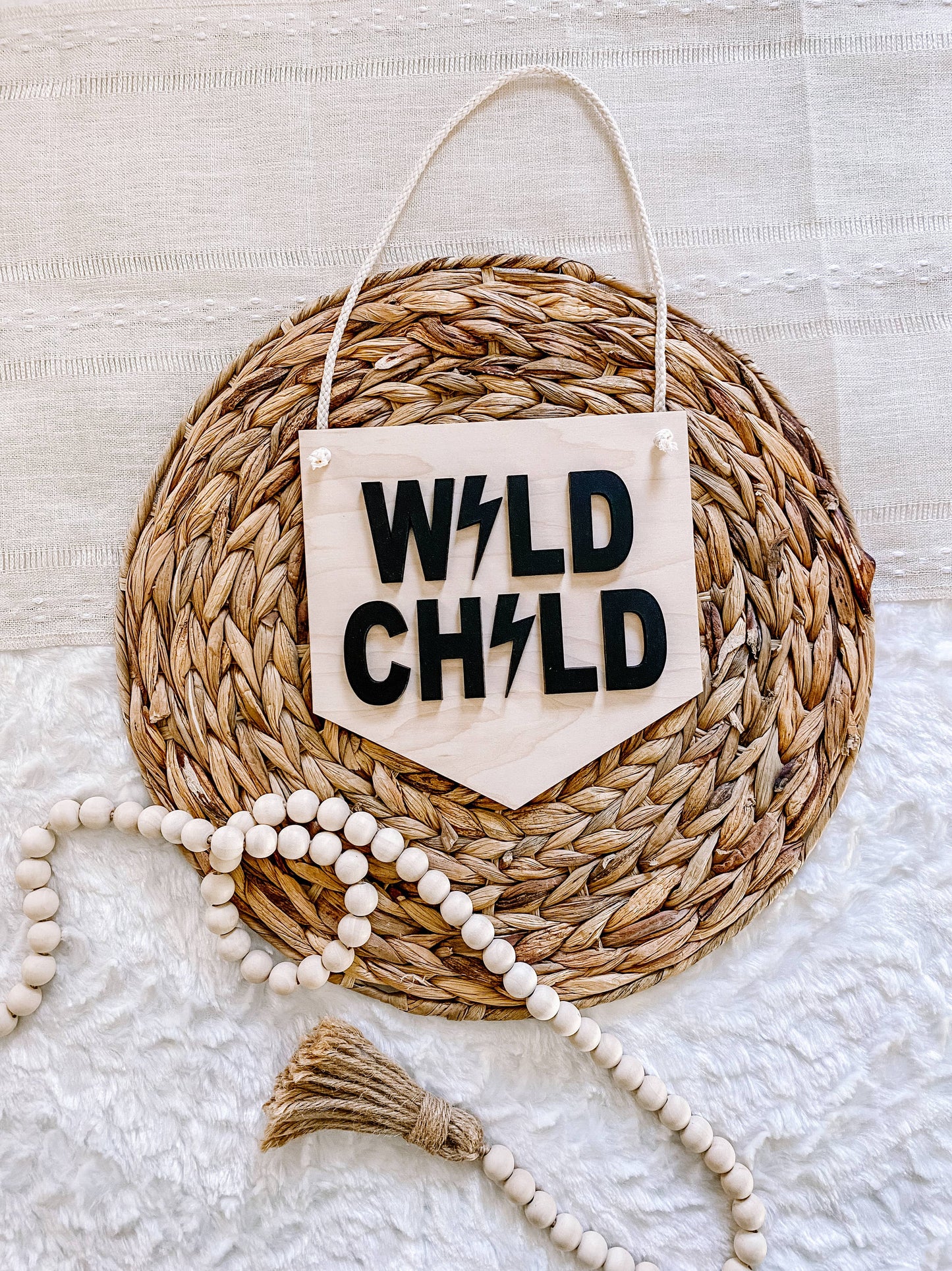 Wild Child Lightning Bolt Nursery Pennant Wall Sign