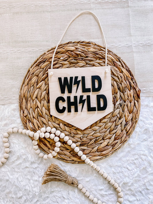 Wild Child Lightning Bolt Nursery Pennant Wall Sign