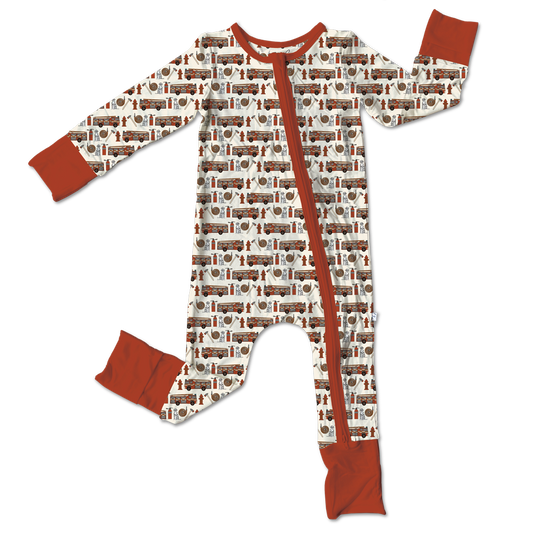 Alcaous Fire Trucks Bamboo Convertible Footie