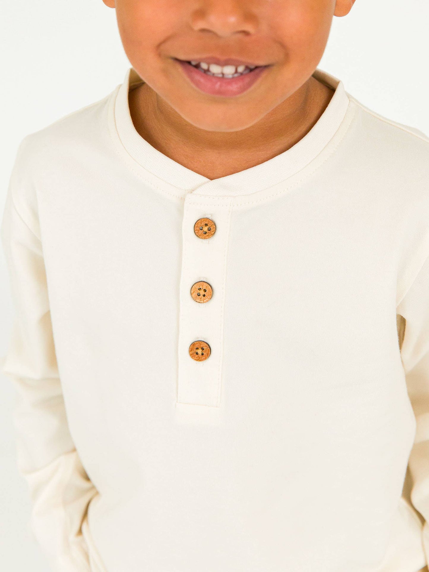 Boys Ivory Knit Long Sleeve Henley Tee