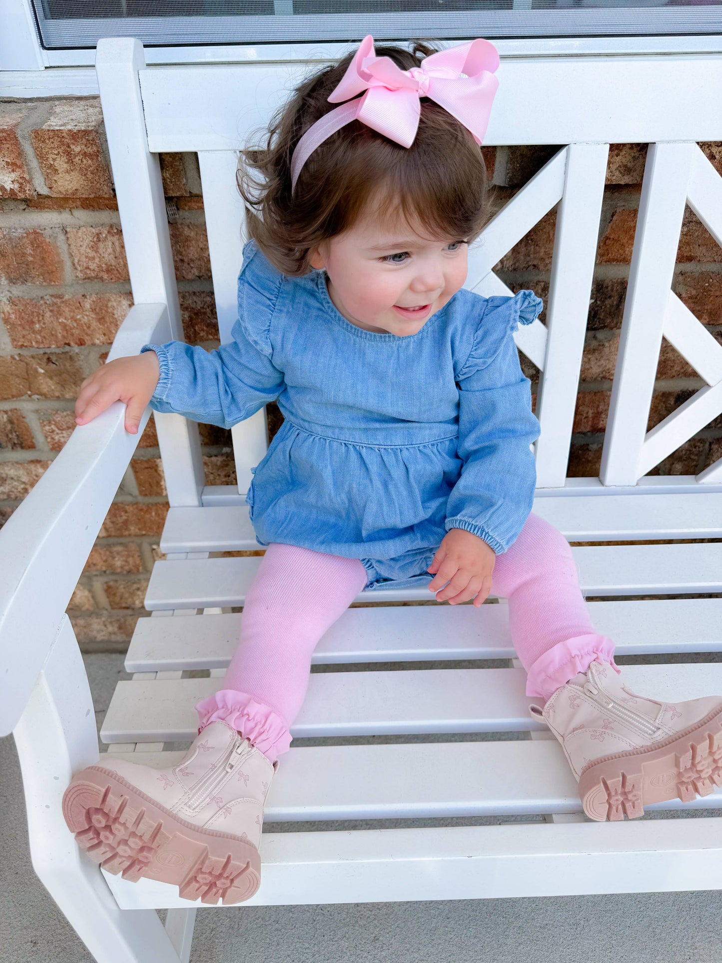 Girls Pink Footless Ruffle Tights